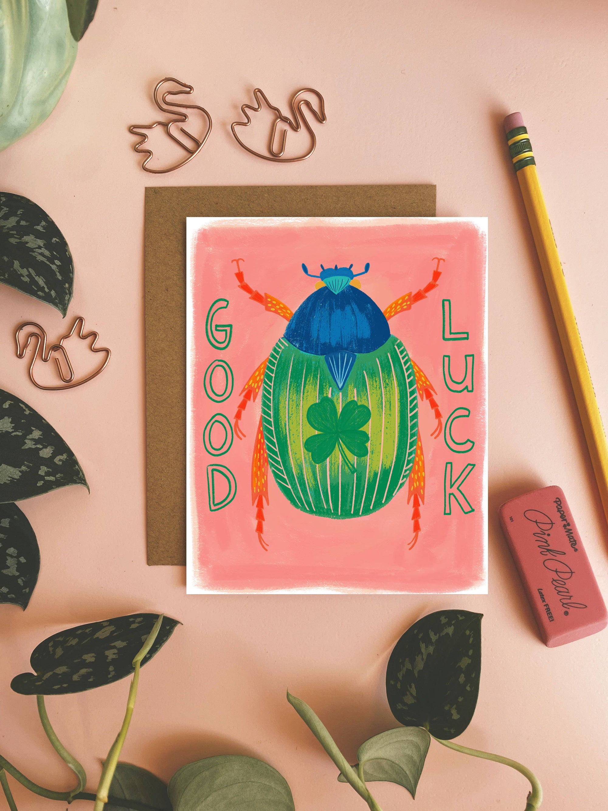 Good Luck Beetle - Greeting Card: 4.25 x 5.5 inches