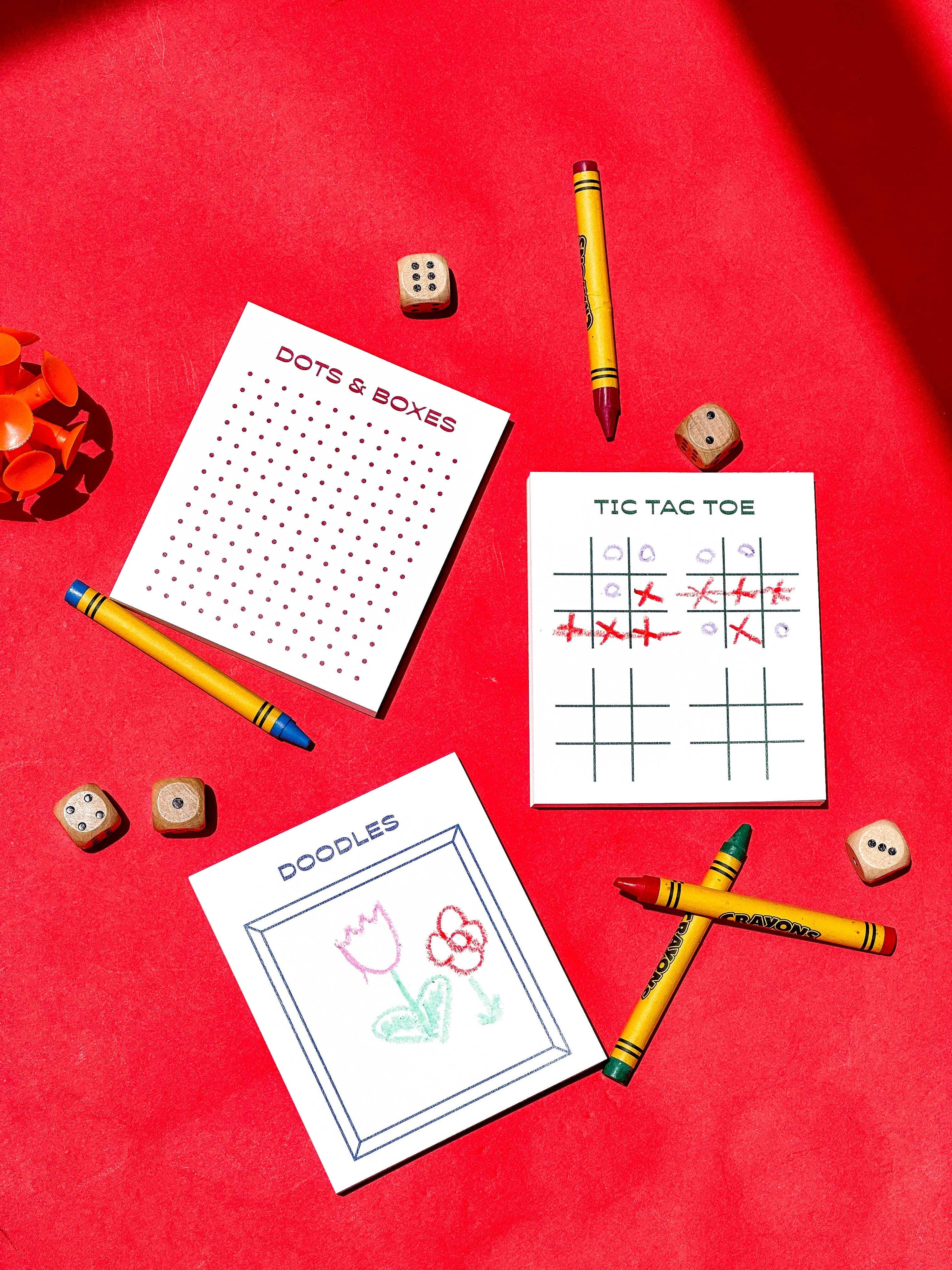 Gaming Notepad 3 Pack - Tic Tac Toe, Dots & Boxes, Doodles