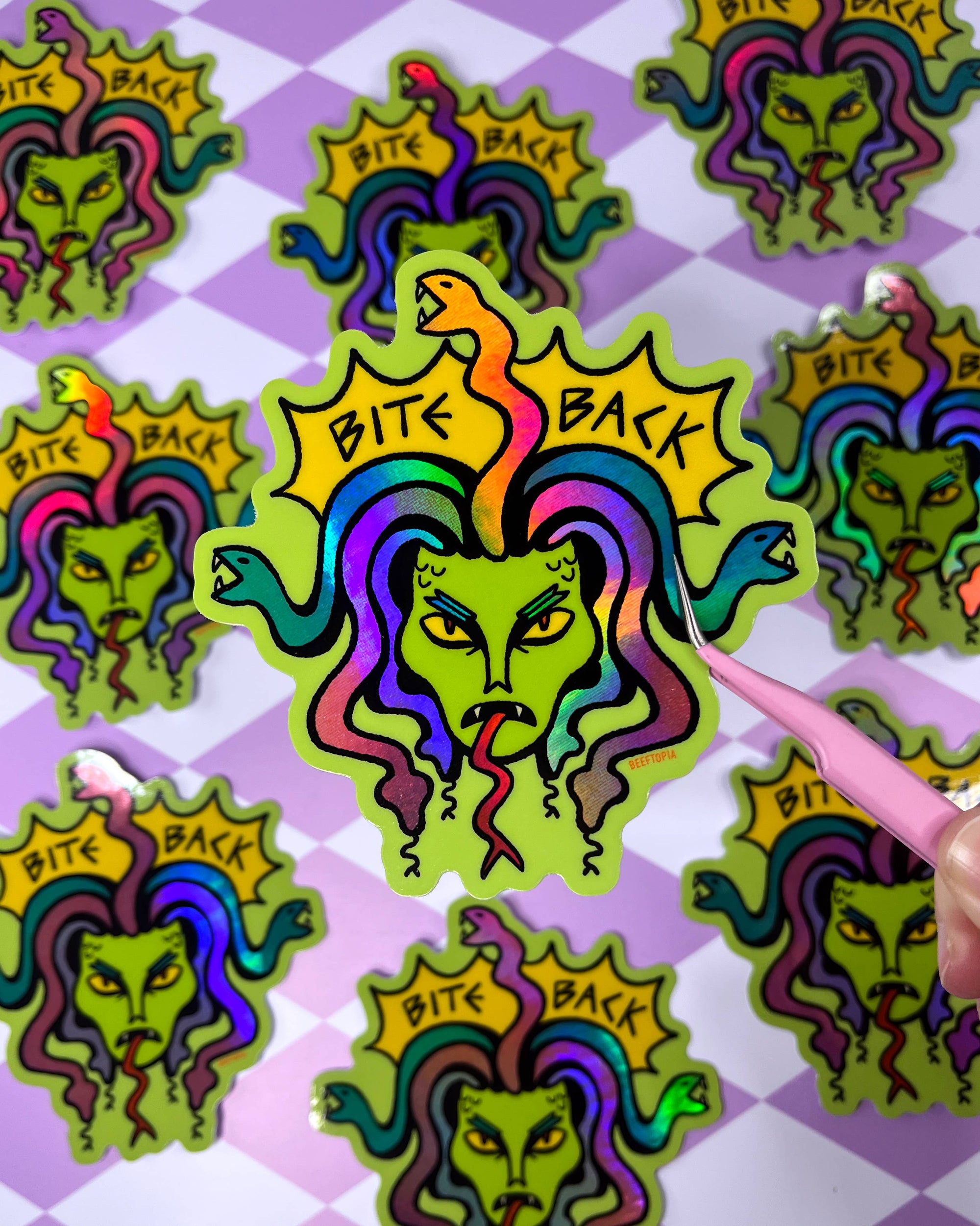 Bite Back Medusa Vinyl Sticker | Large Holographic Decal