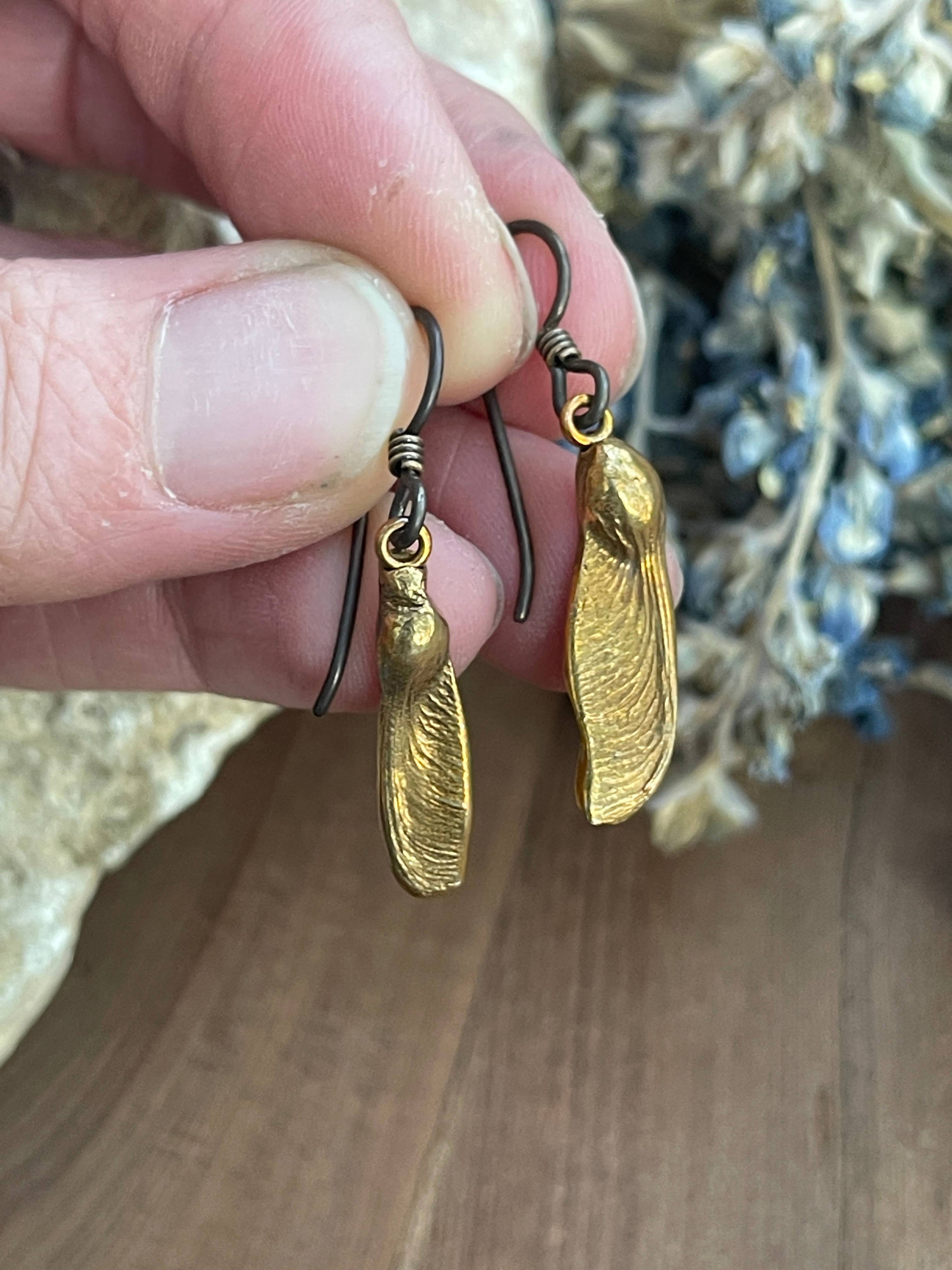 Tiny Maple Seed Earrings- Bronze
