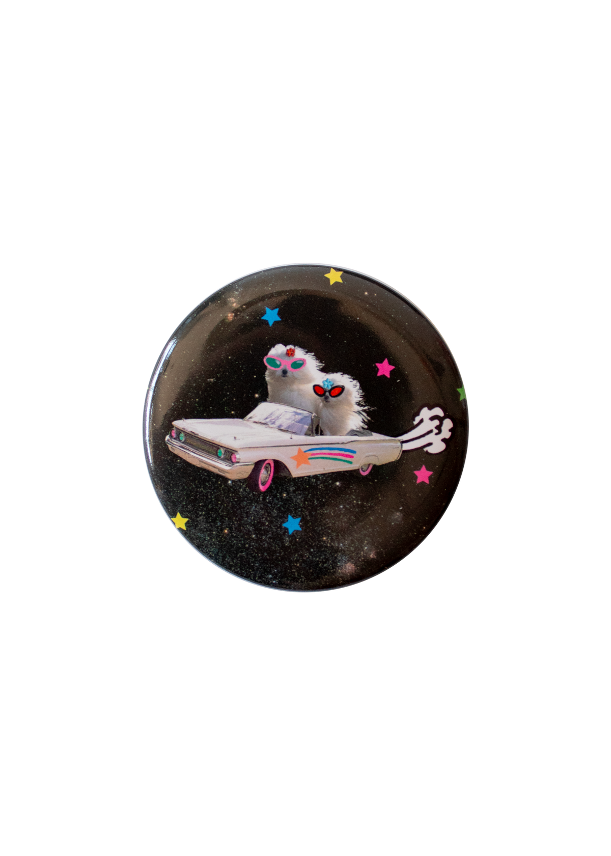 Maltese in space pinback button
