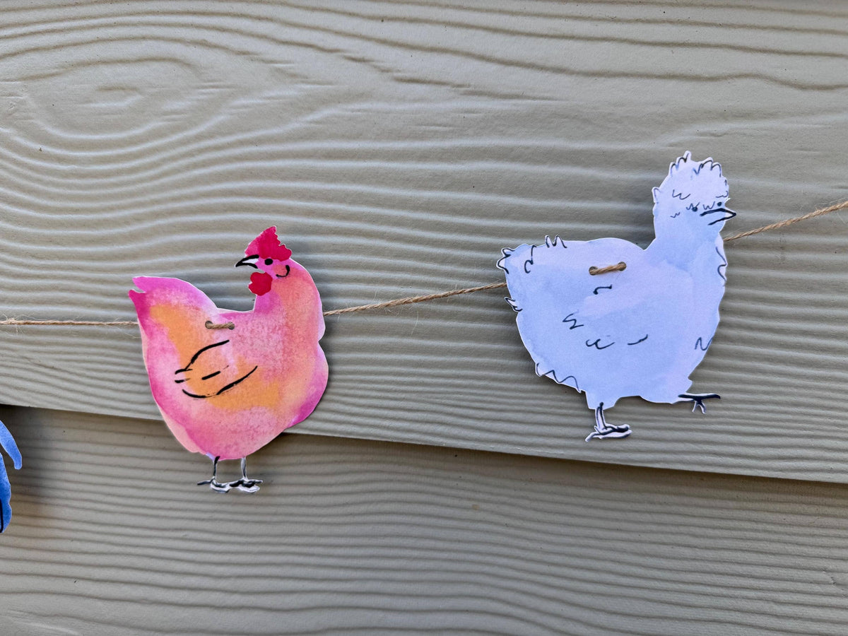 Chicken garland - Illustrated paper garland, Nature Lover Bunting