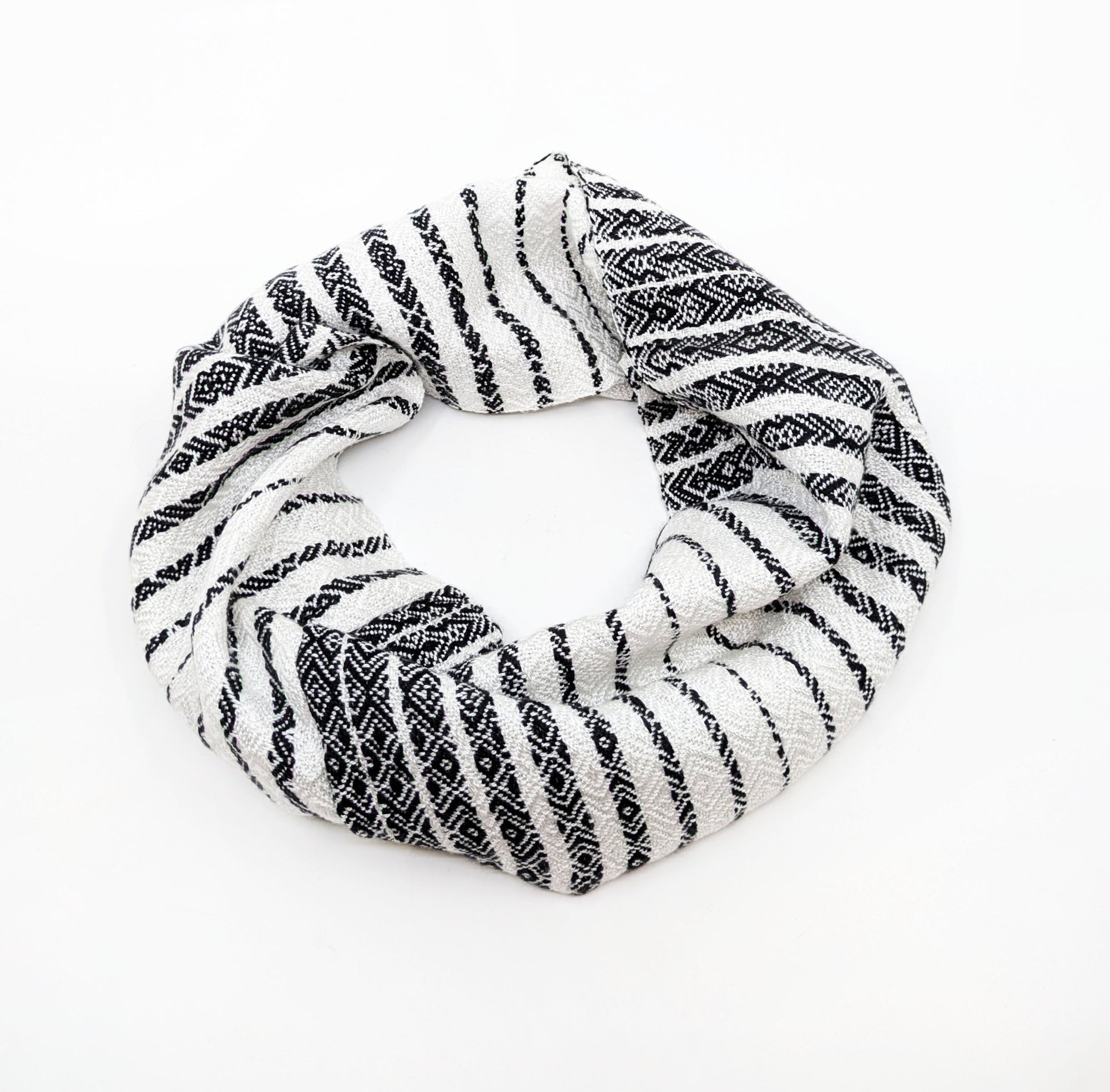 Lunadendron - Handwoven Mountaineer Cowl - Black & White Stripes - VISUAL INDEX