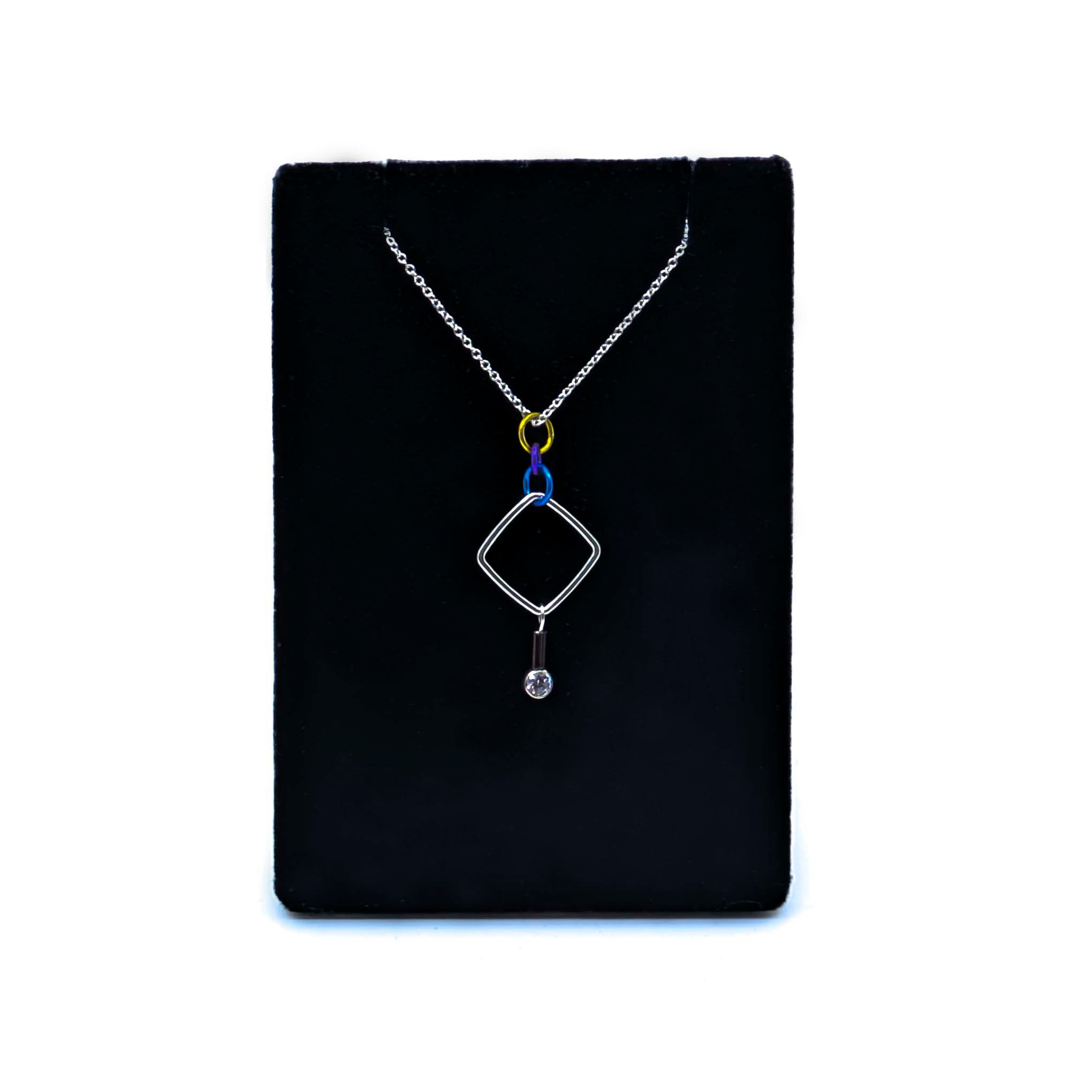 "Barb-Wire" Square Cubic Zirconia Necklace (Dark Purple Bead)