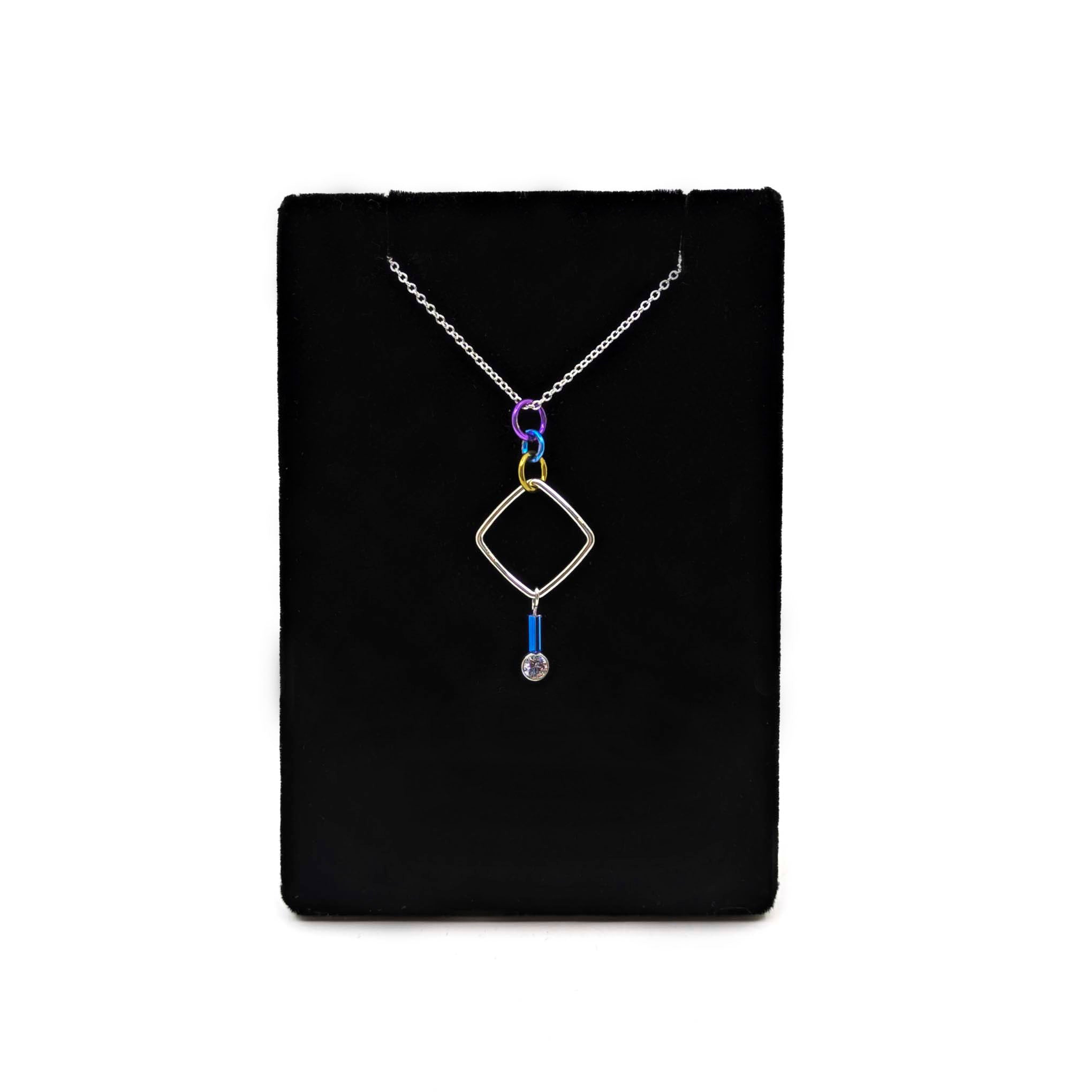 "Barb-Wire" Square Cubic Zirconia Necklace (Light Blue Bead)