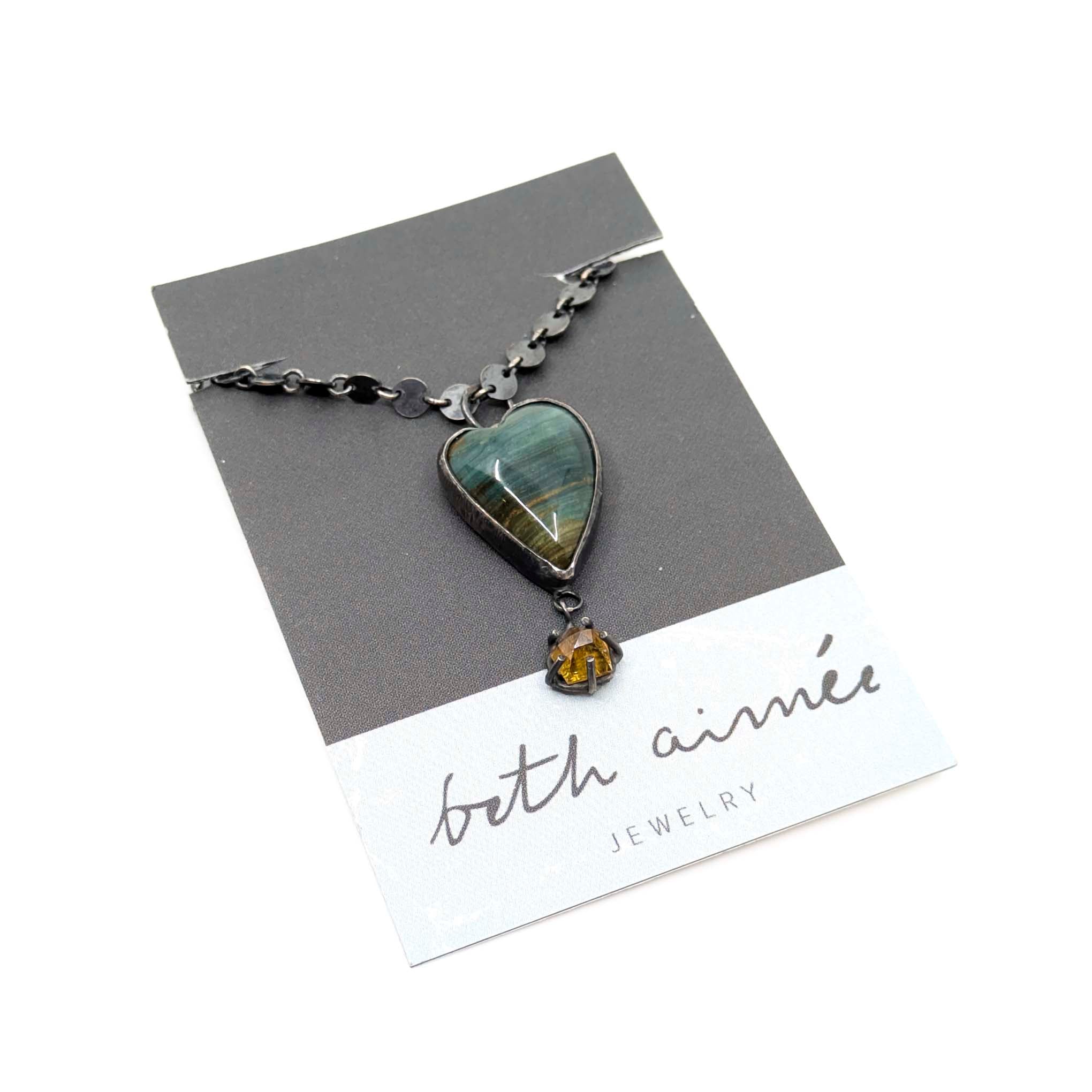 Larsonite Heart & Rutilated Quartz Necklace