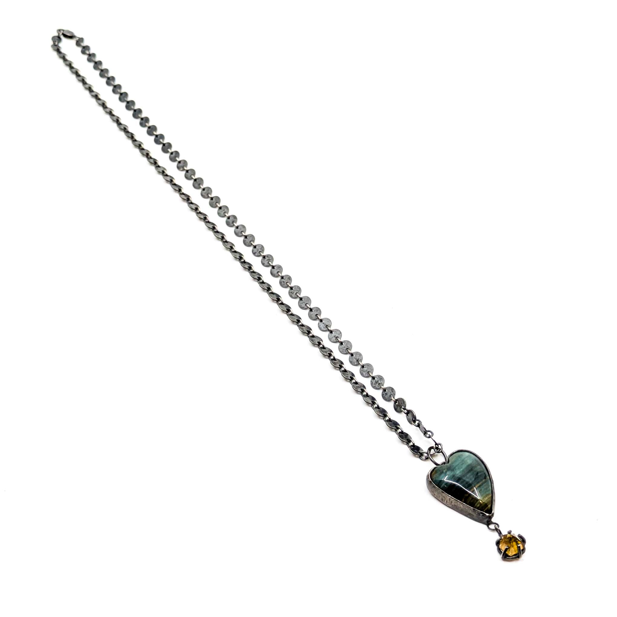 Larsonite Heart & Rutilated Quartz Necklace