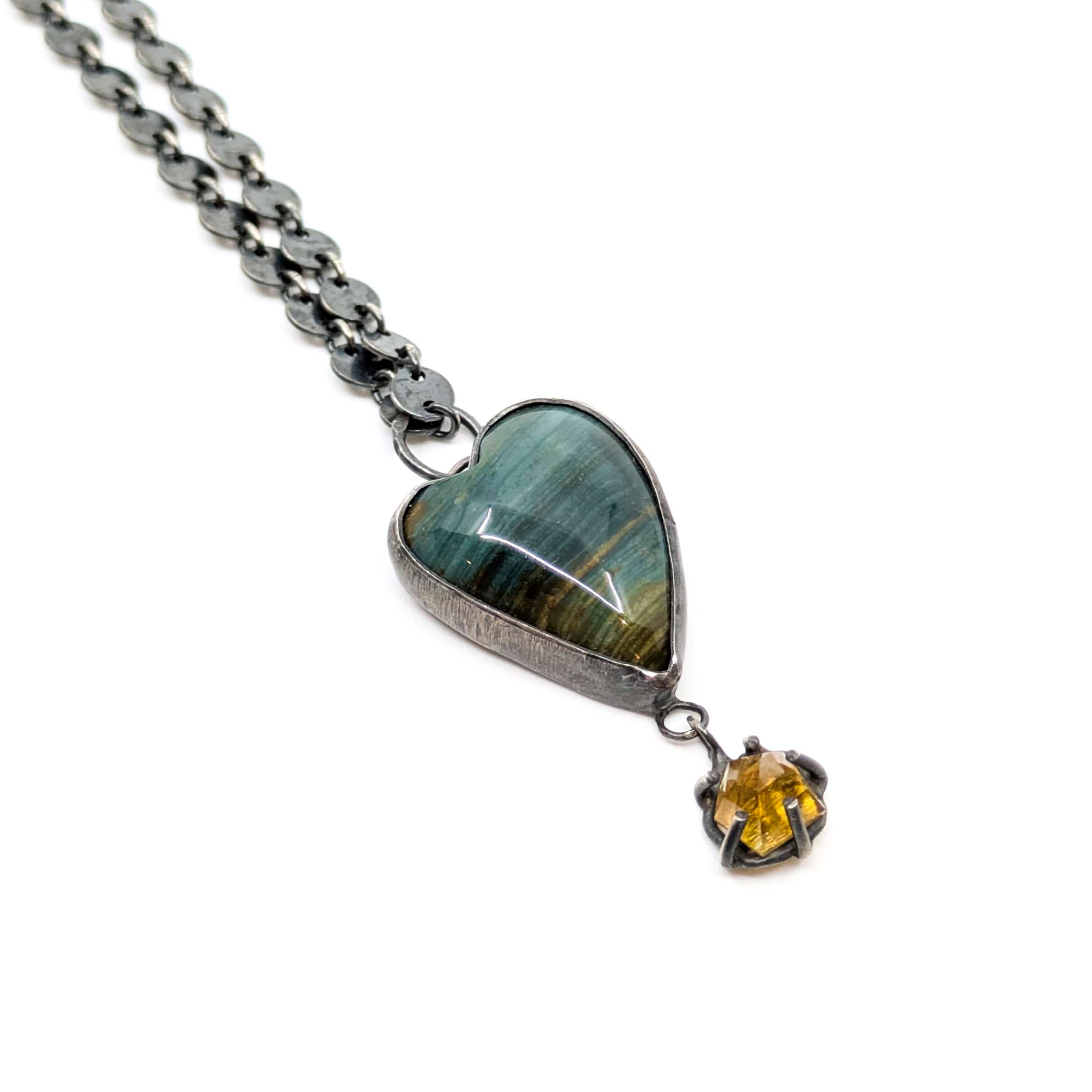 Larsonite Heart & Rutilated Quartz Necklace