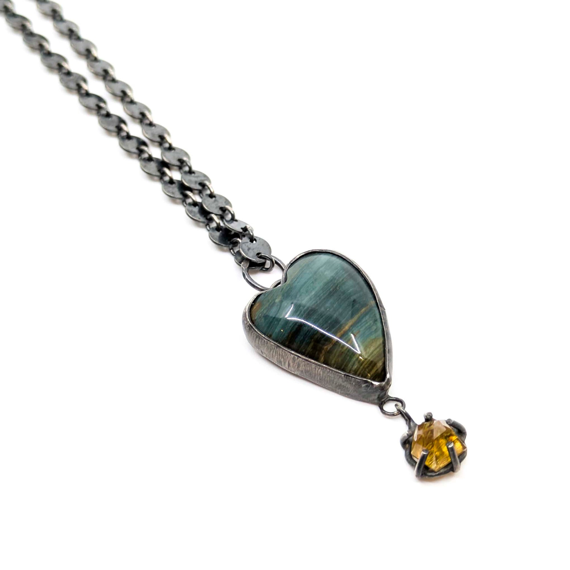 Larsonite Heart & Rutilated Quartz Necklace