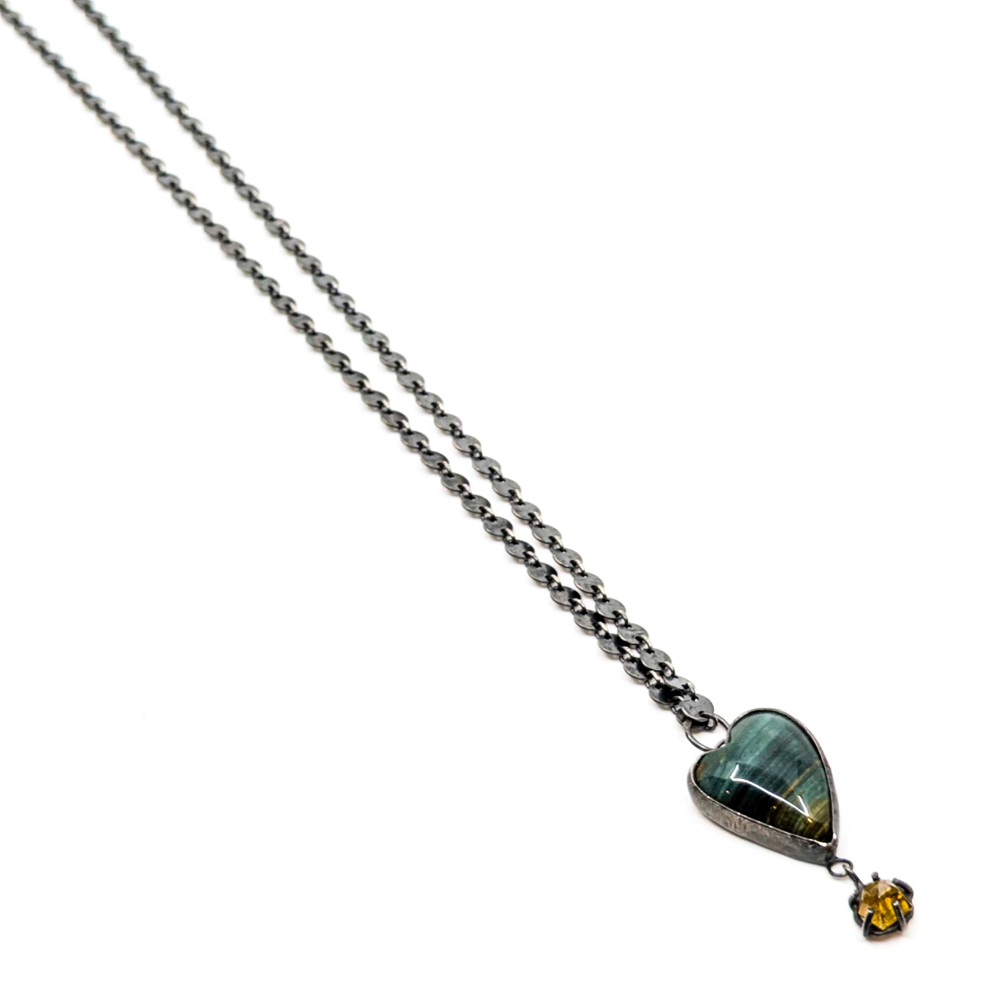 Larsonite Heart & Rutilated Quartz Necklace