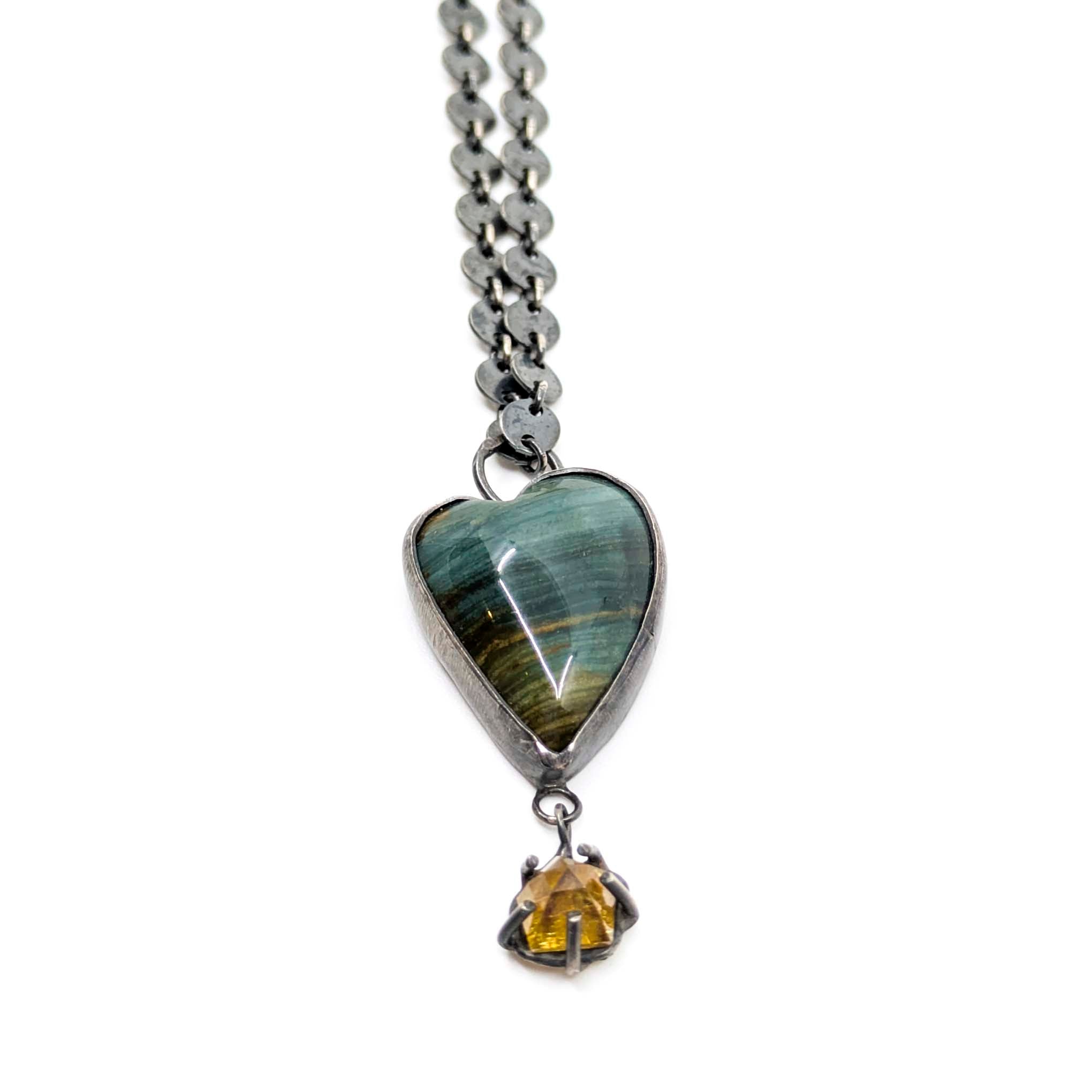 Larsonite Heart & Rutilated Quartz Necklace
