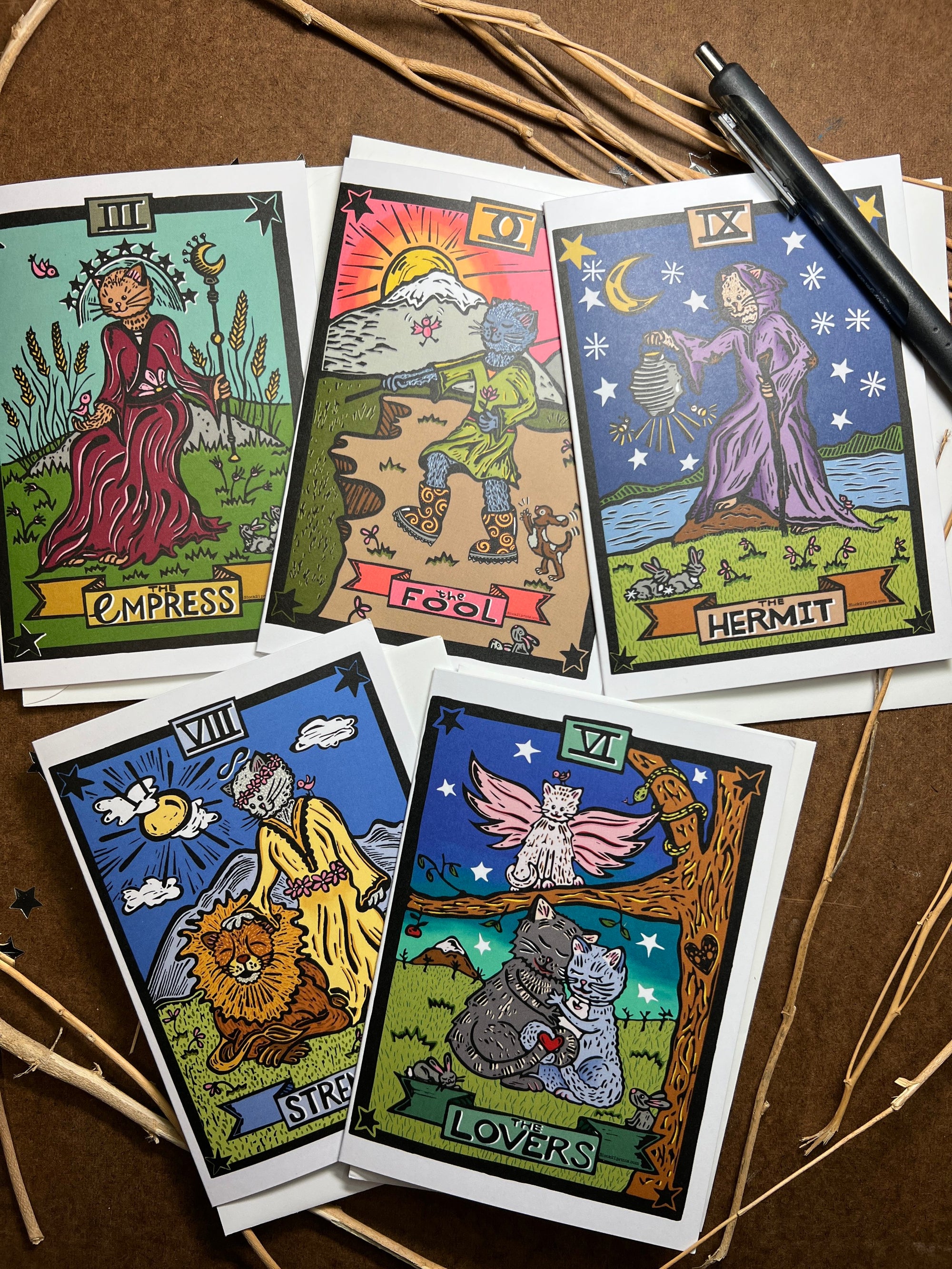 5 Tarot Cat- Greeting Cards