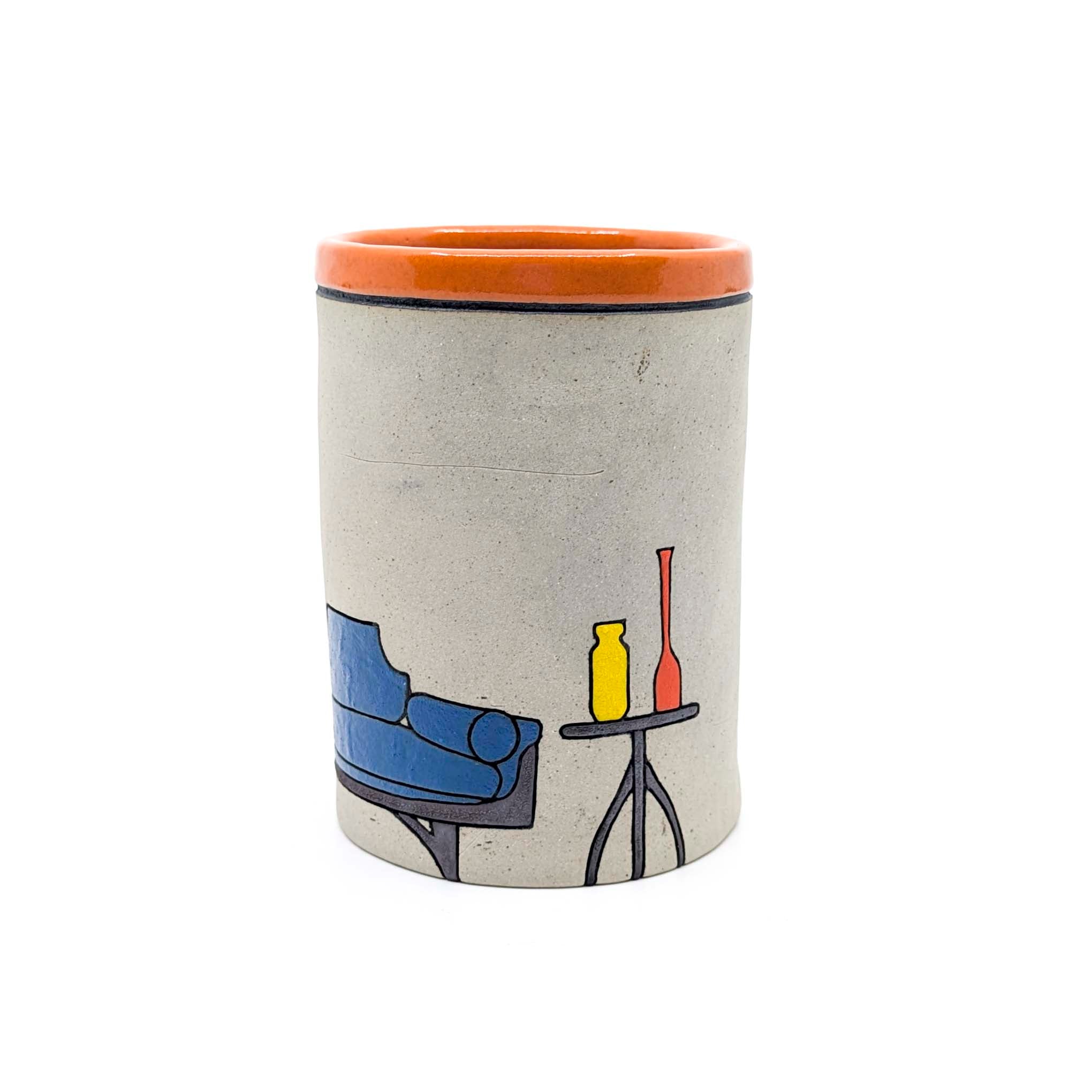 Mid Century Modern Blue Sofa- Cup
