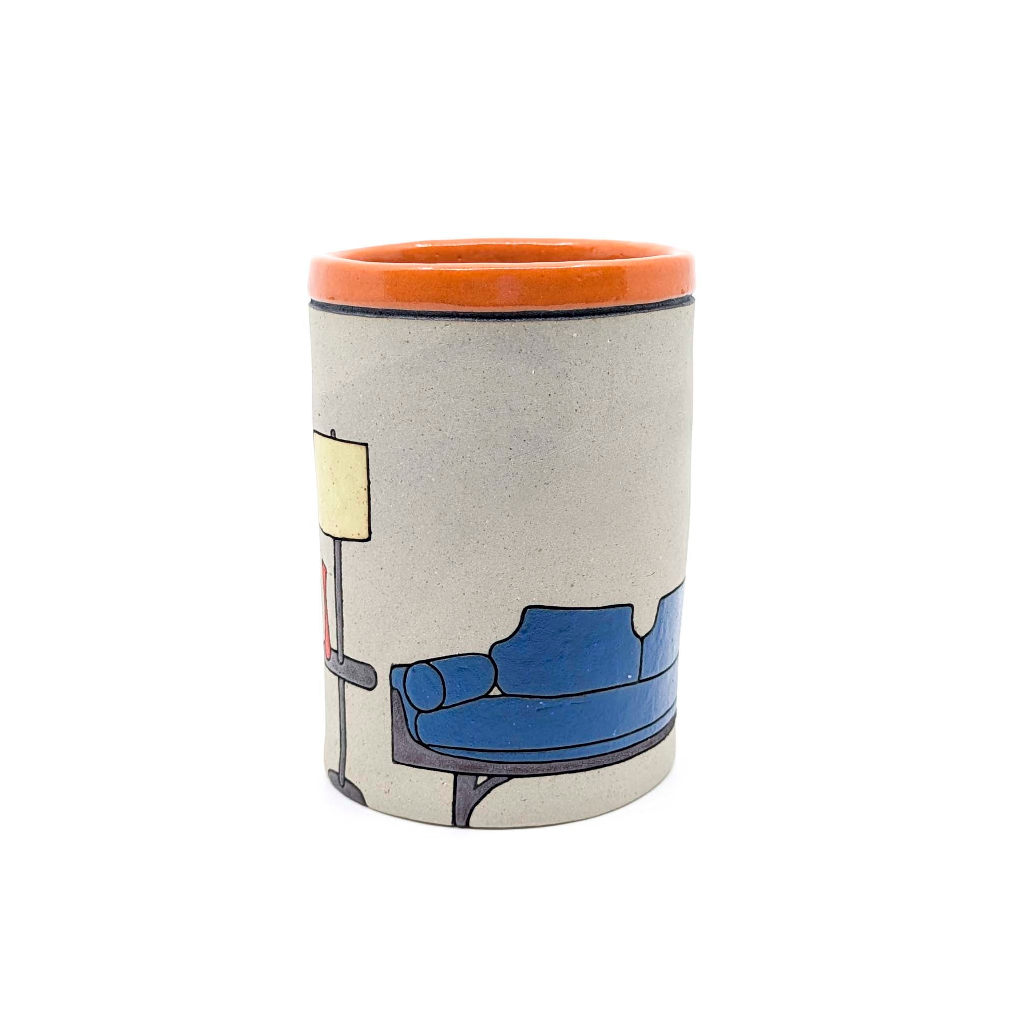 Mid Century Modern Blue Sofa- Cup