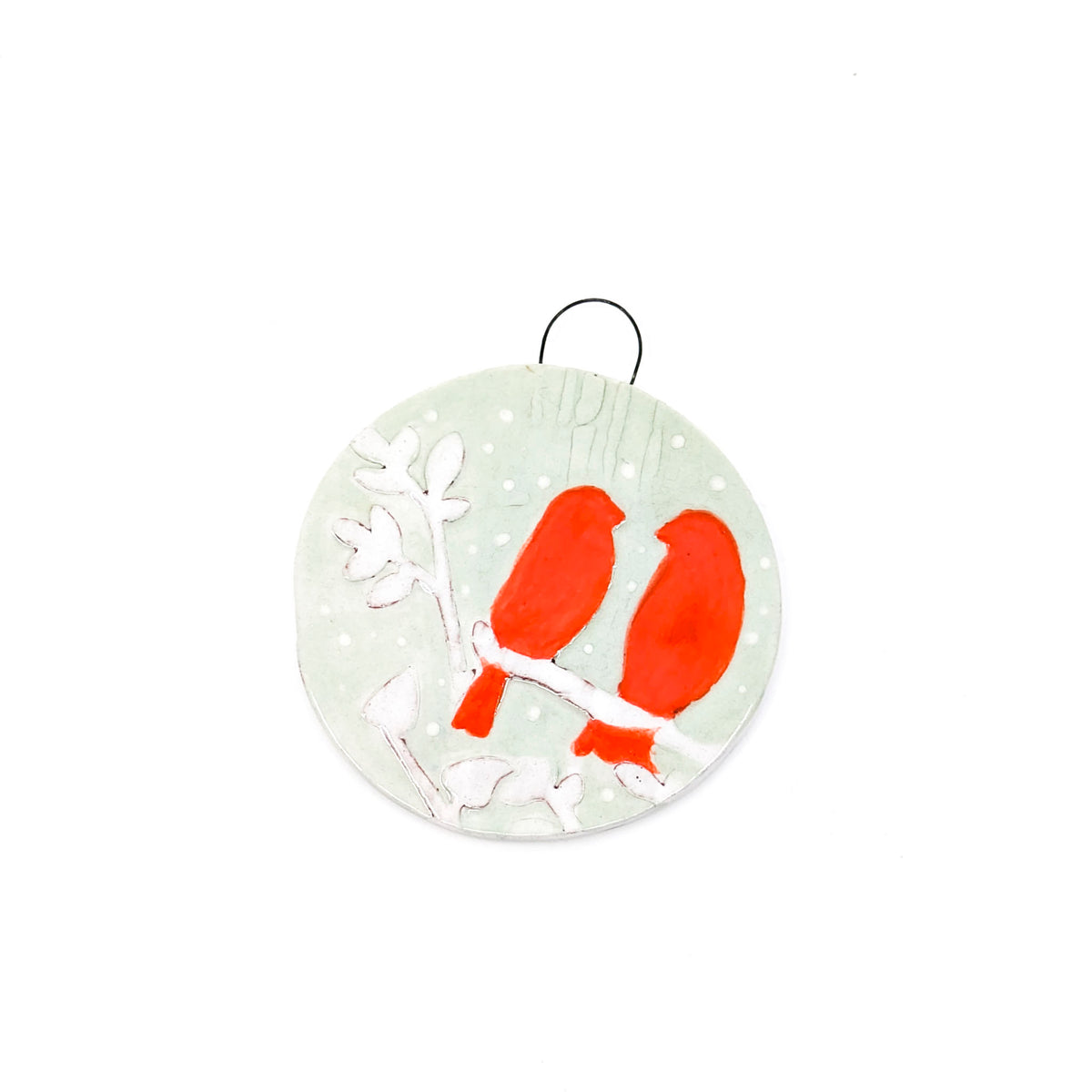 Diane Demers - Smith - Ornaments - Two Red Birds (Mint Background) - VISUAL INDEX