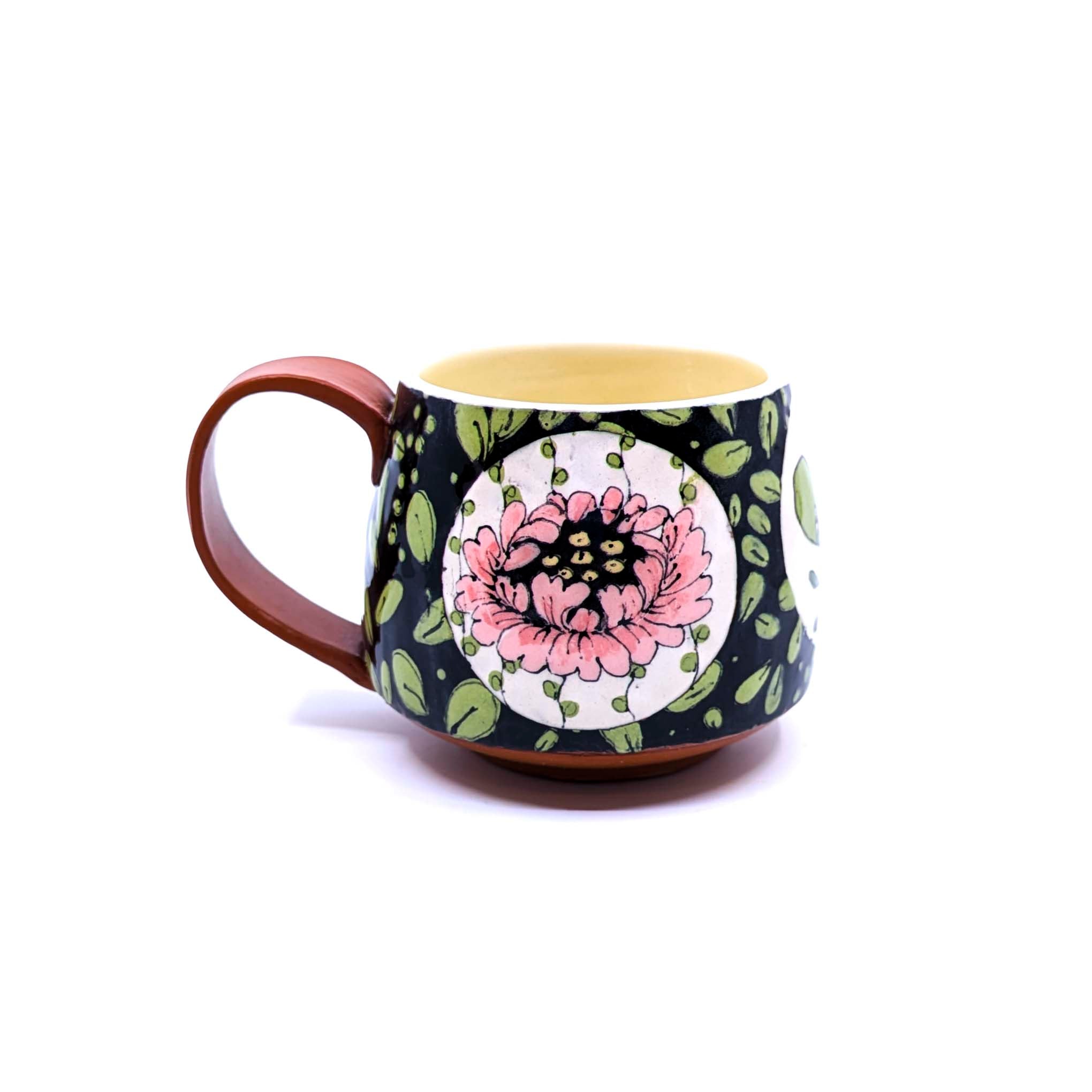 Black Mug with Flowers & Leaves