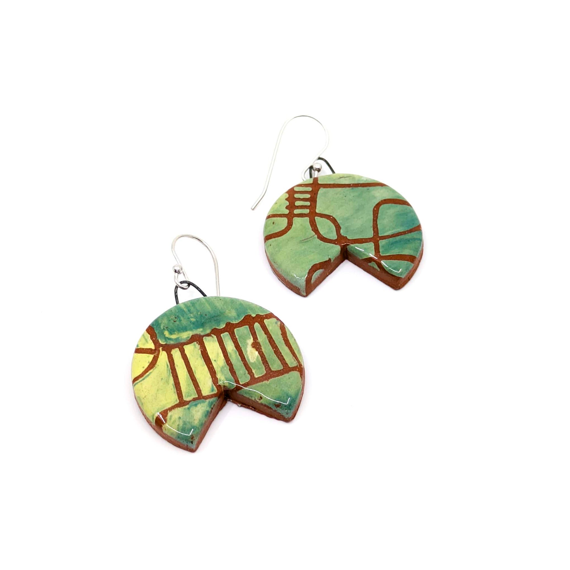 Large Green Abstract Cutout Earrings