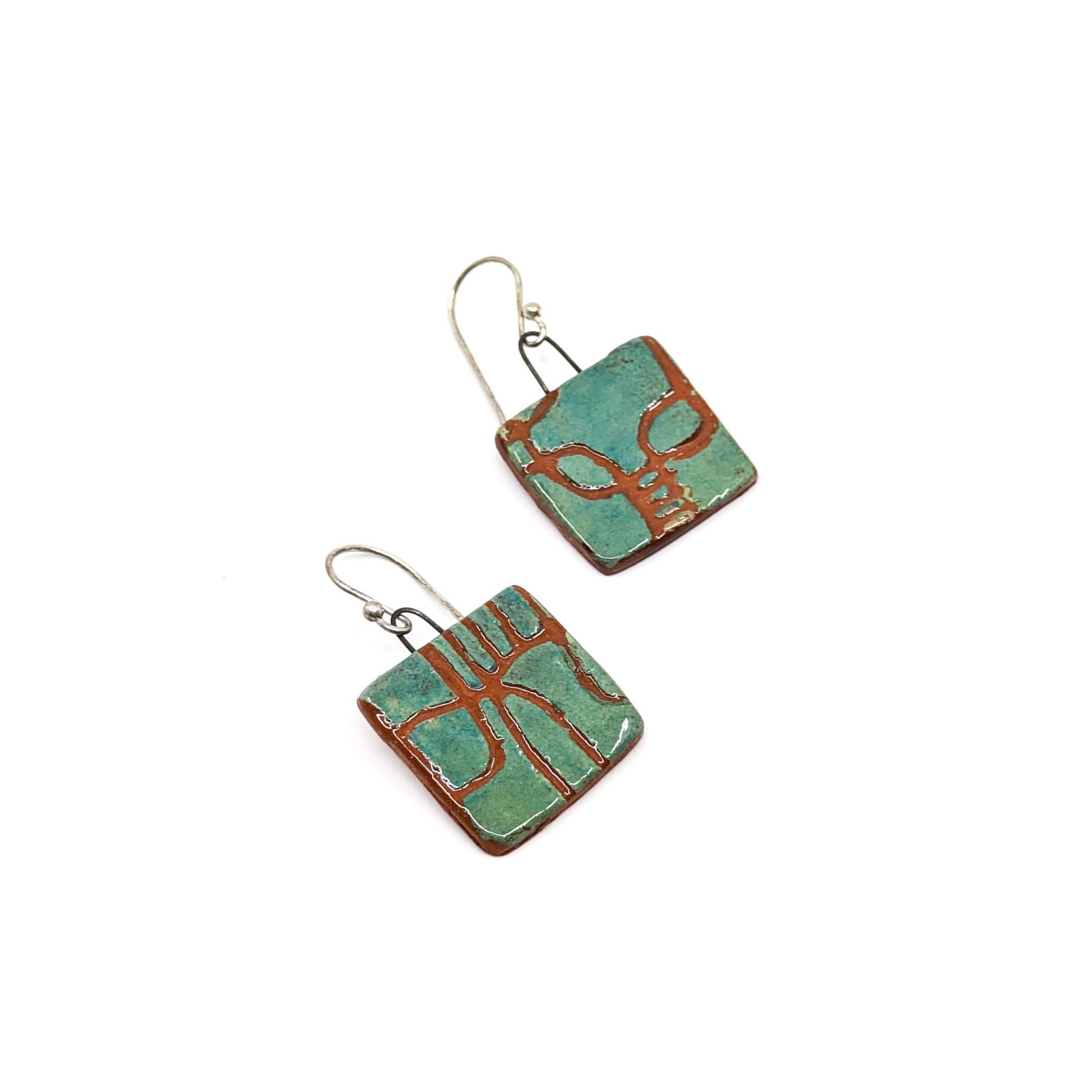 Medium Green Abstract Square Earrings