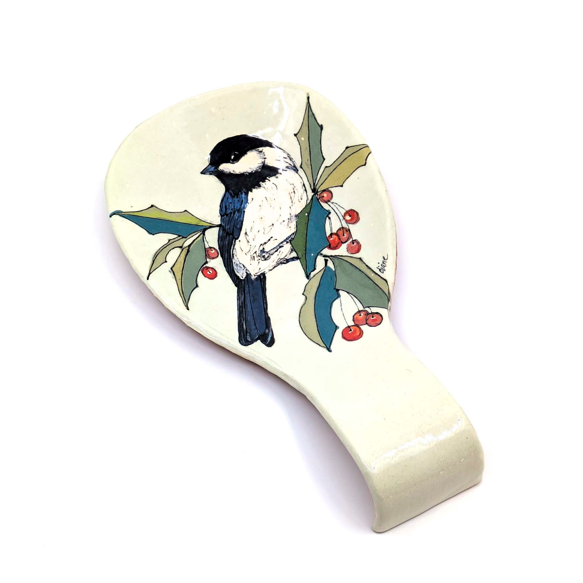 Diane Demers - Smith - Chickadee & Holly Spoon Rest - VISUAL INDEX