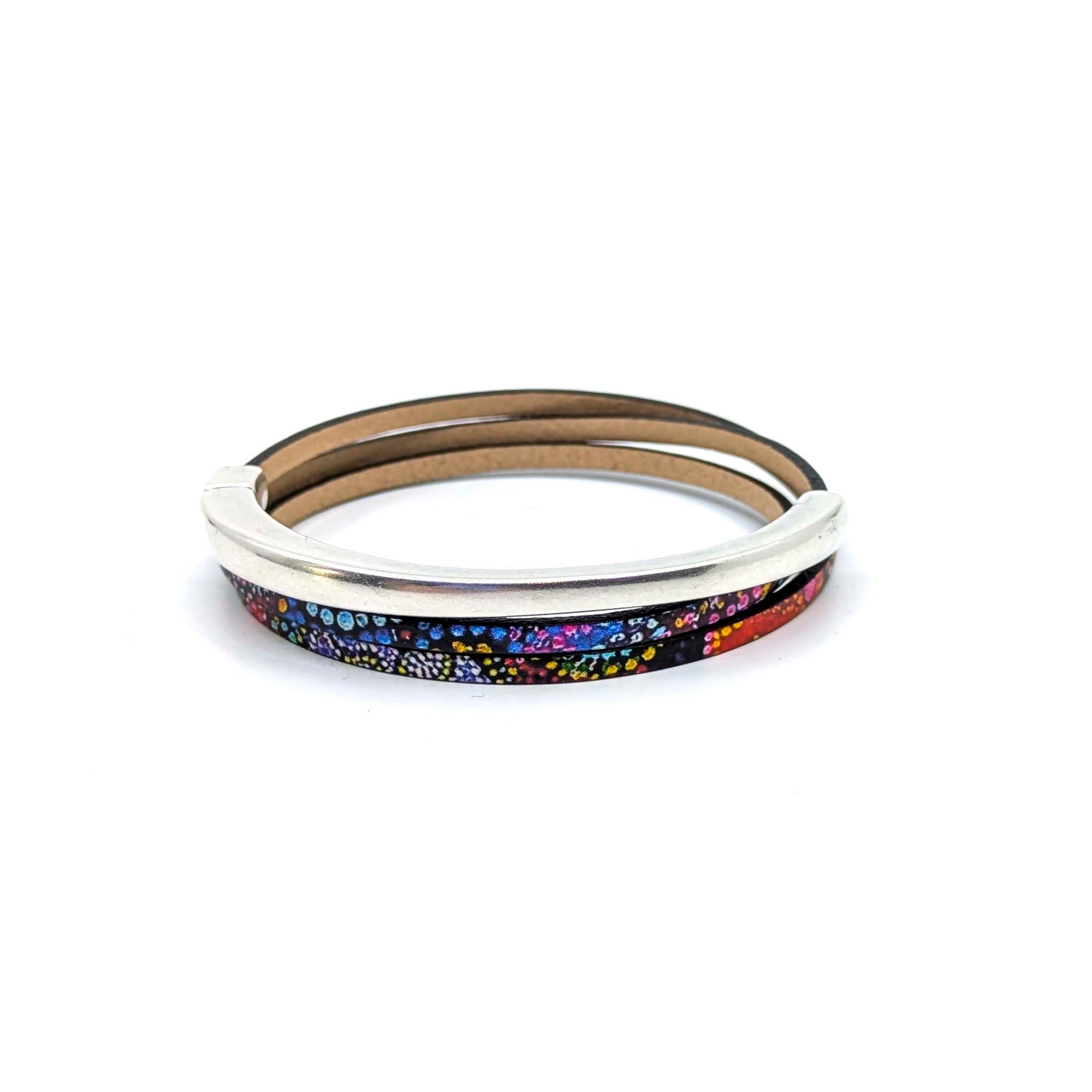 Top Circle Triple Wrap Leather Bracelet- Fireworks (Leather size 3mm)