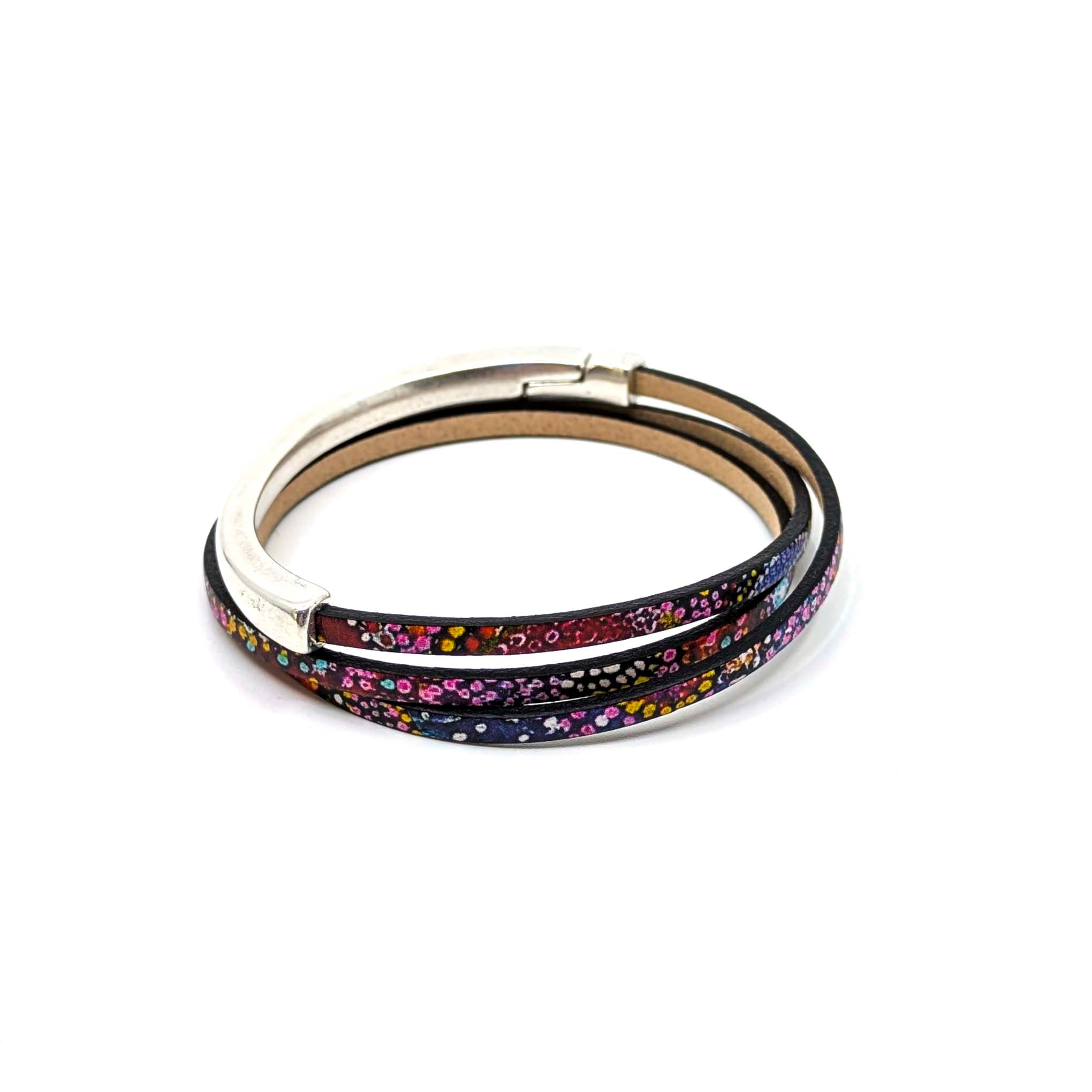 Top Circle Triple Wrap Leather Bracelet- Fireworks (Leather size 3mm)
