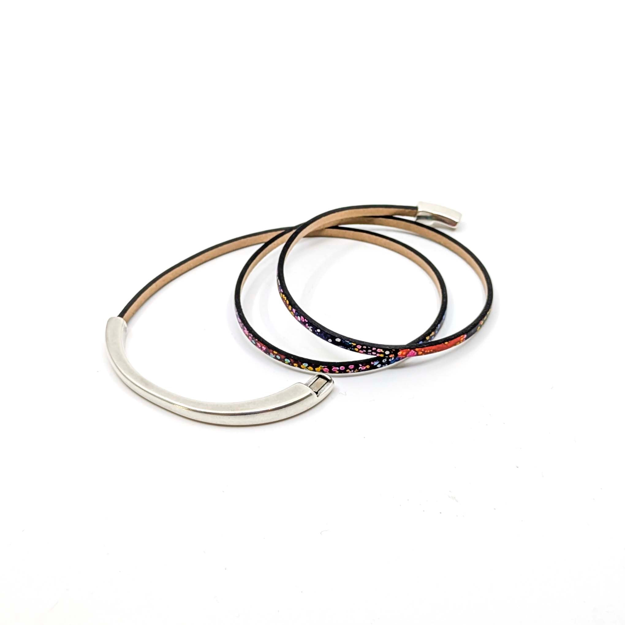 Top Circle Triple Wrap Leather Bracelet- Fireworks (Leather size 3mm)