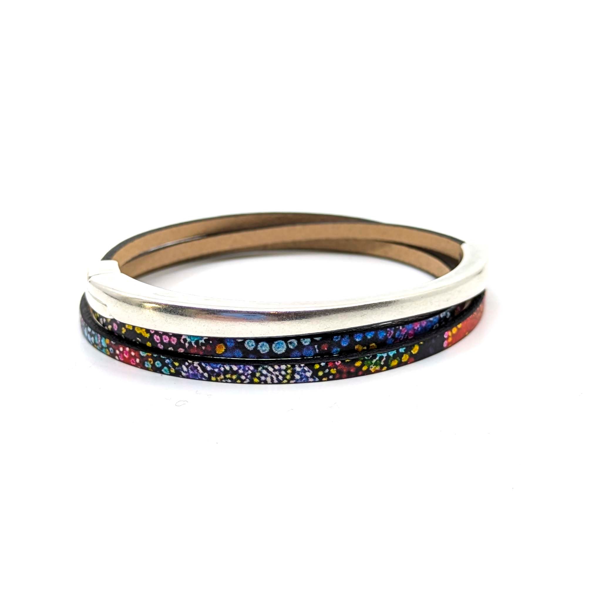 Top Circle Triple Wrap Leather Bracelet- Fireworks (Leather size 3mm)