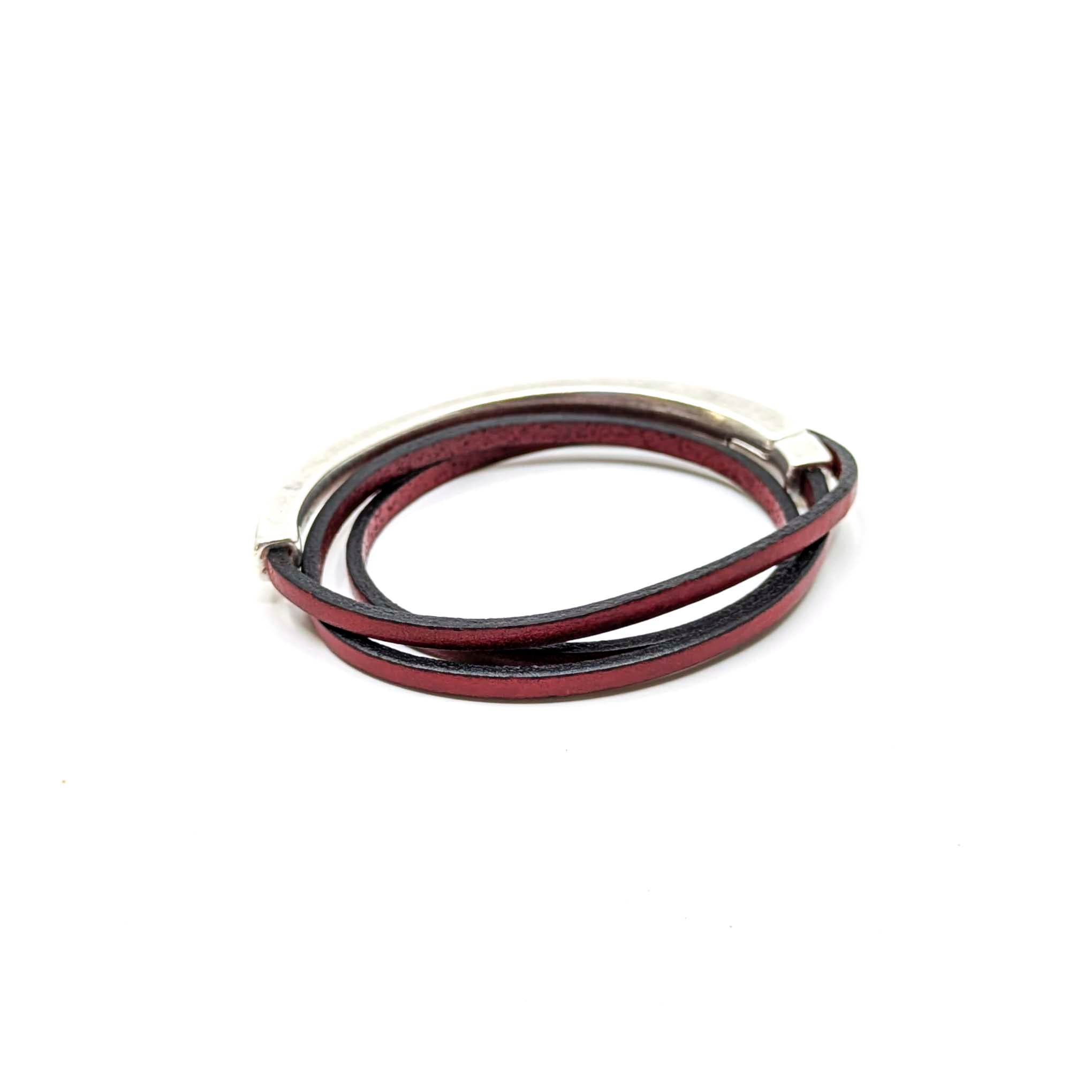 Top Circle Triple Wrap Leather Bracelet- Red (Leather size 3mm)