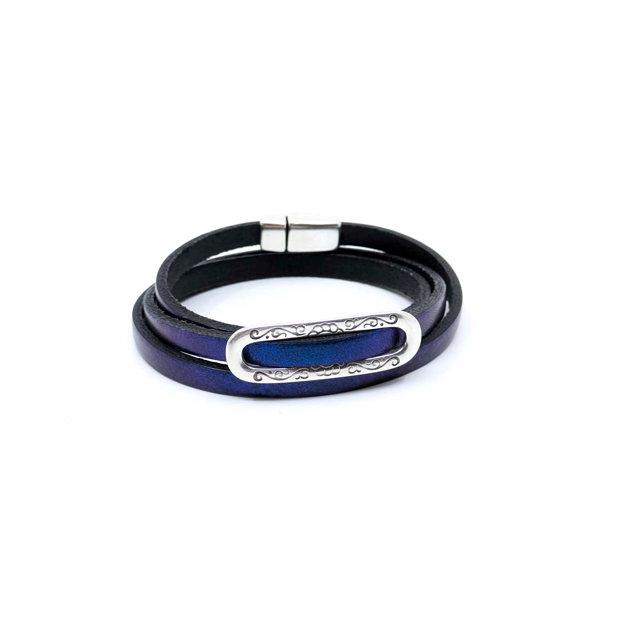 Classic Chic Triple Wrap Bracelet- Metallic Blue