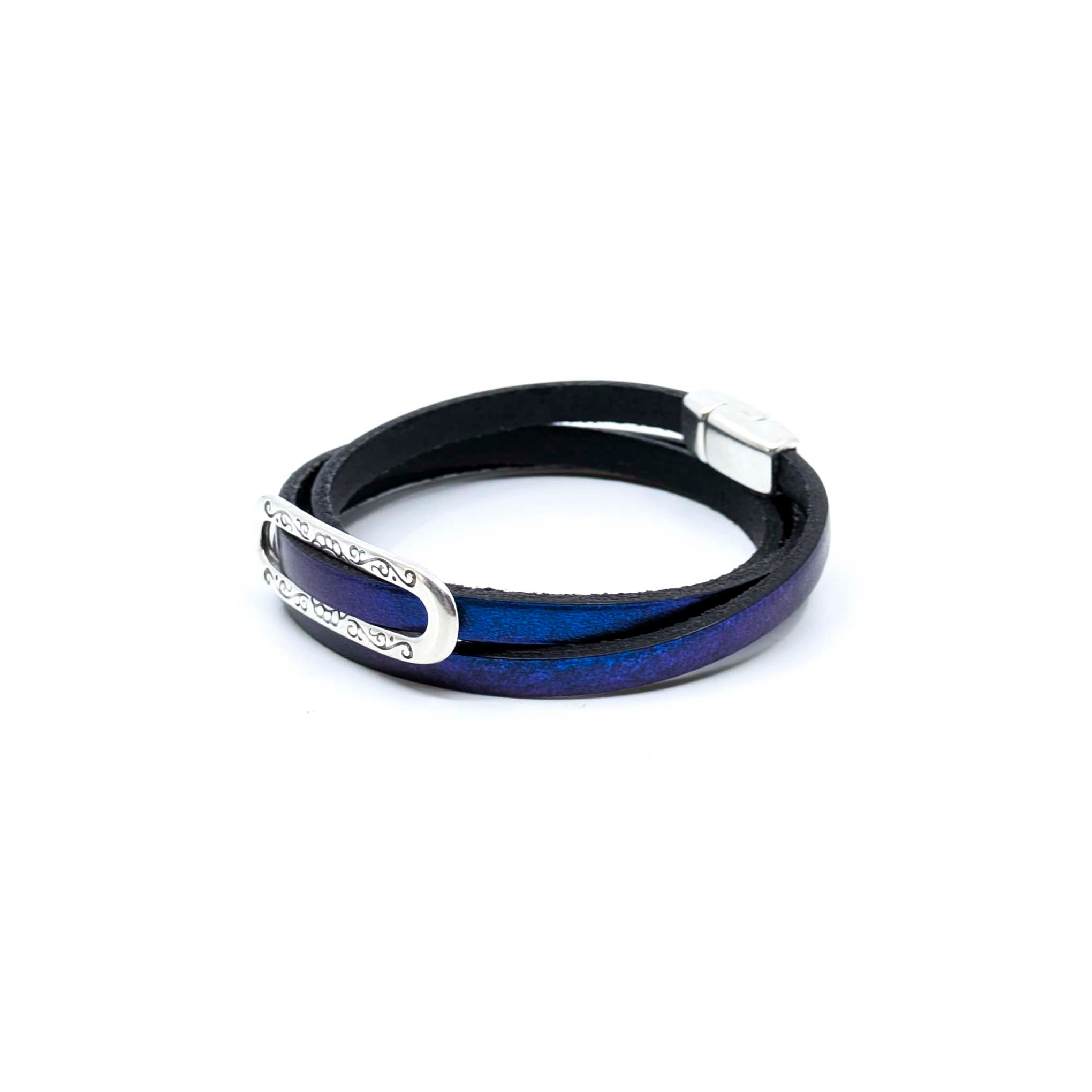 Classic Chic Triple Wrap Bracelet- Metallic Blue