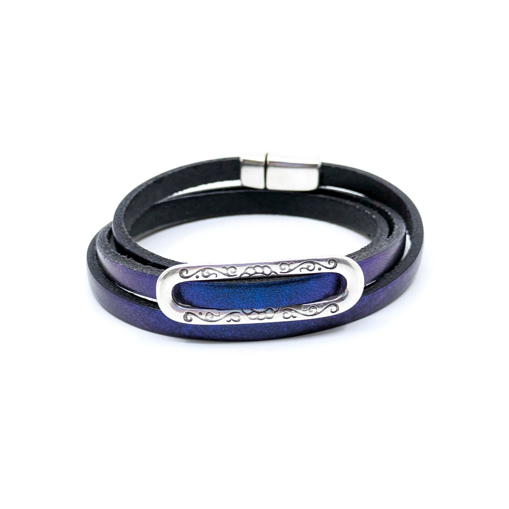 Classic Chic Triple Wrap Bracelet- Metallic Blue