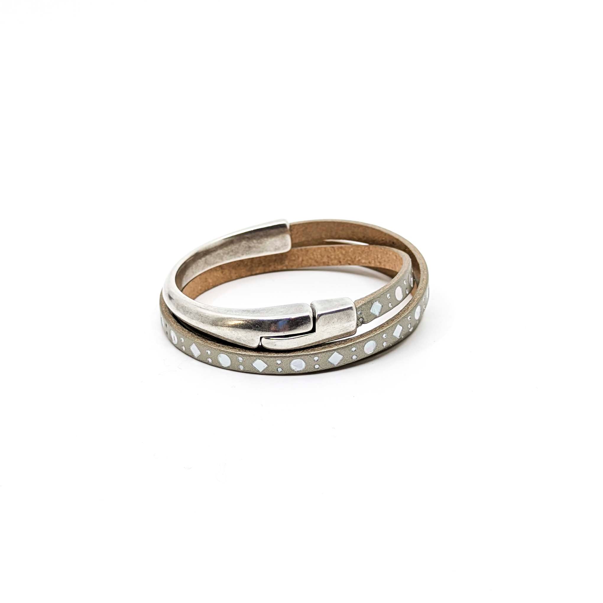 Asymmetrical Half Circle Triple Wrap Leather Bracelet-Champagne Diamond (Leather size 5mm)