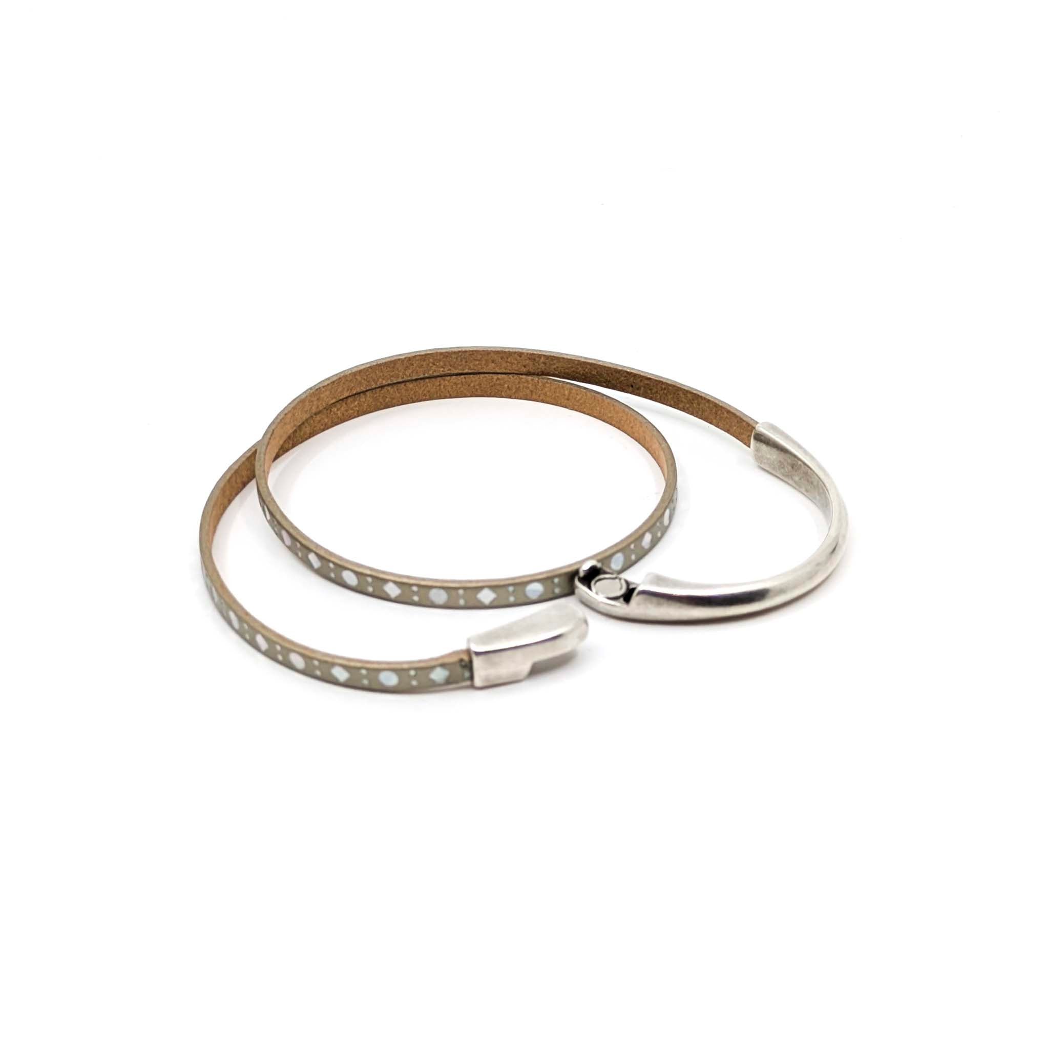 Asymmetrical Half Circle Triple Wrap Leather Bracelet-Champagne Diamond (Leather size 5mm)