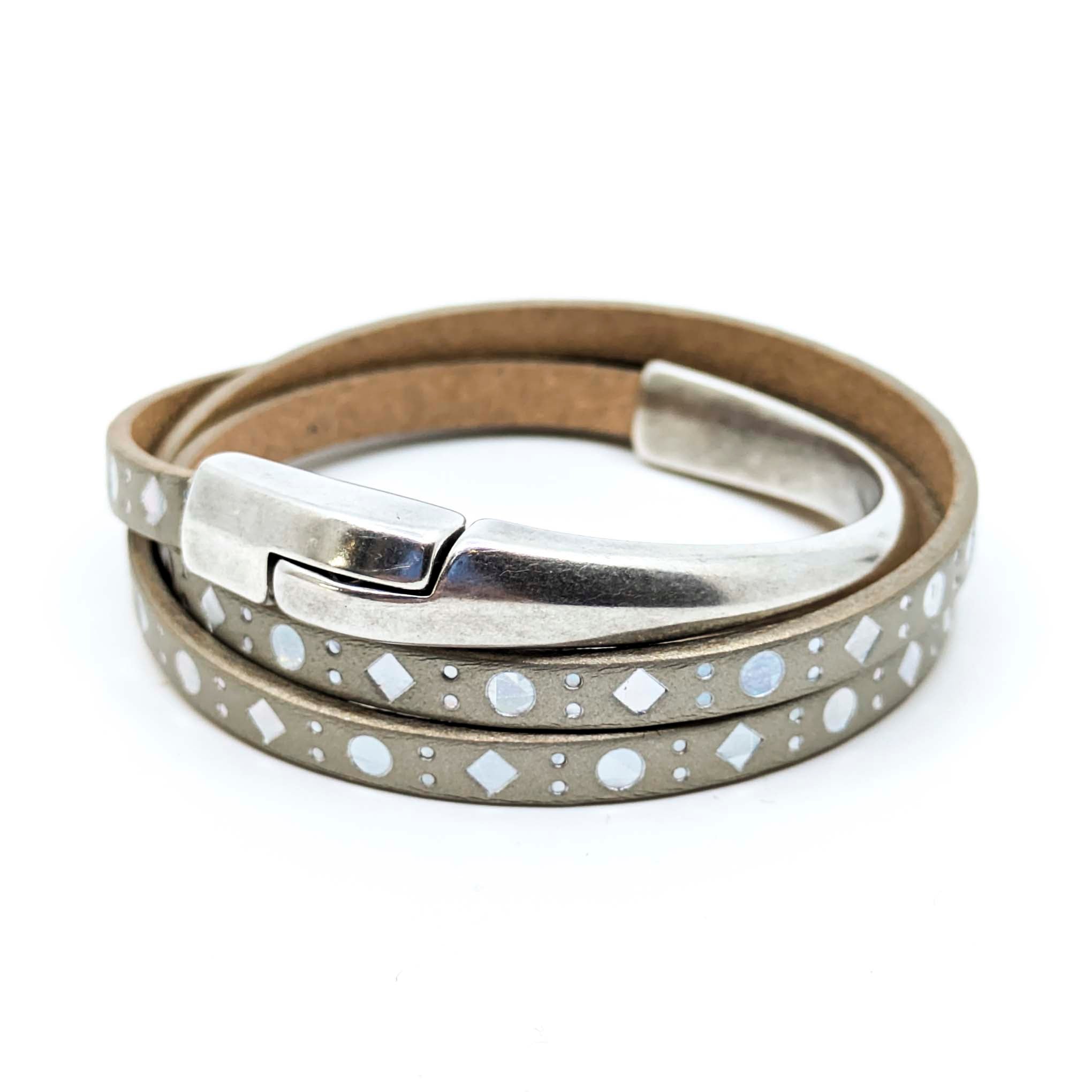 Asymmetrical Half Circle Triple Wrap Leather Bracelet-Champagne Diamond (Leather size 5mm)