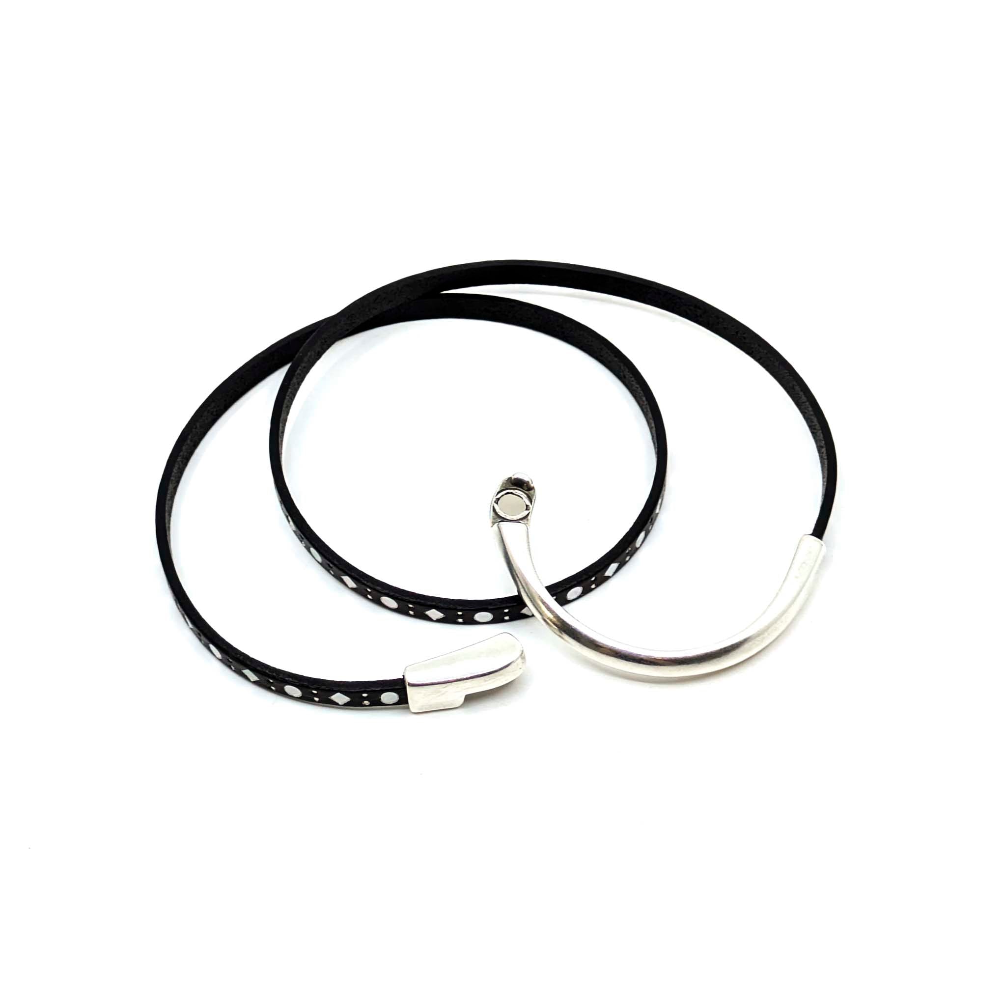 Asymmetrical Half Circle Triple Wrap Leather Bracelet-Dark Brown Diamond (Leather size 5mm)