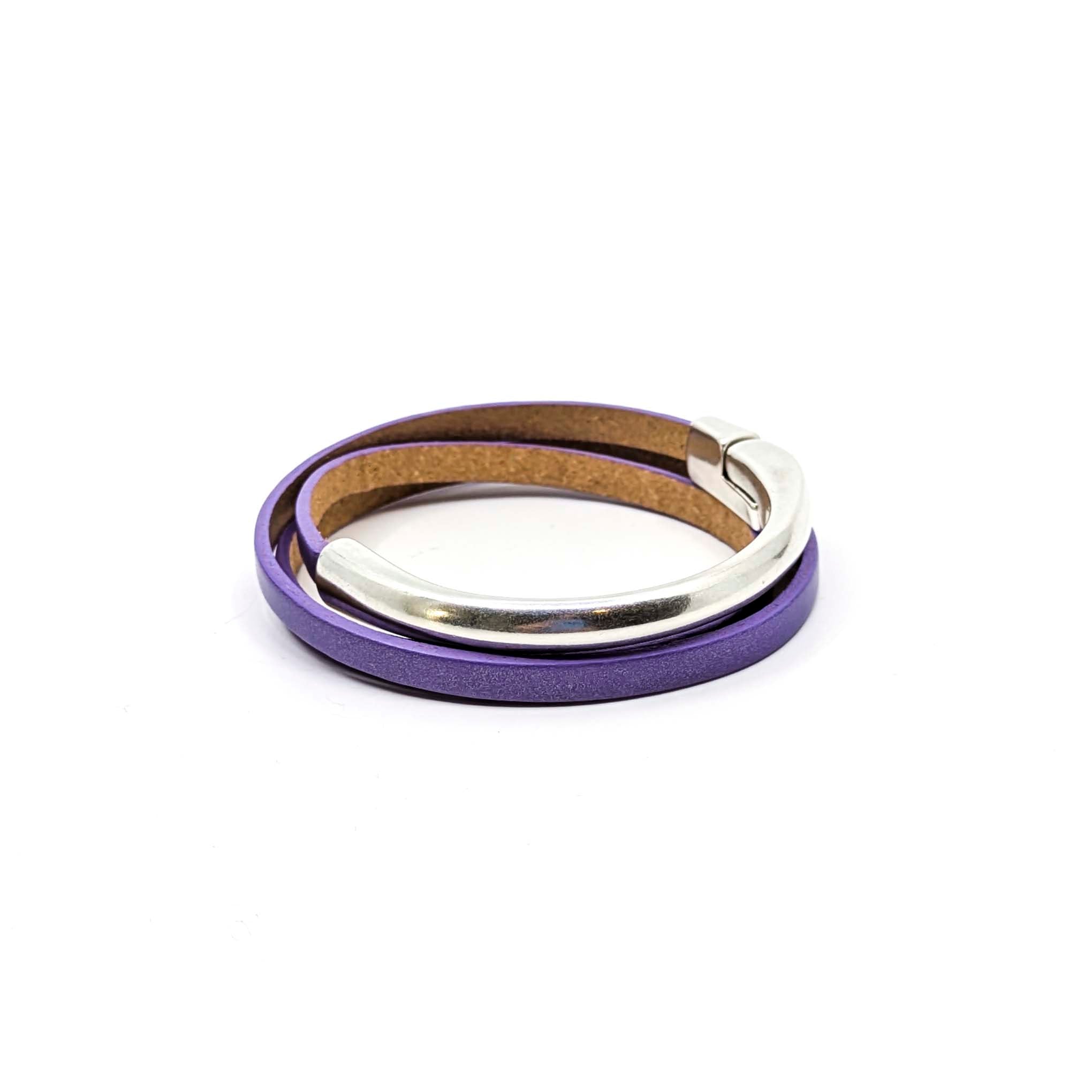 Asymmetrical Half Circle Triple Wrap Leather Bracelet-Lavender (Leather size 5mm)