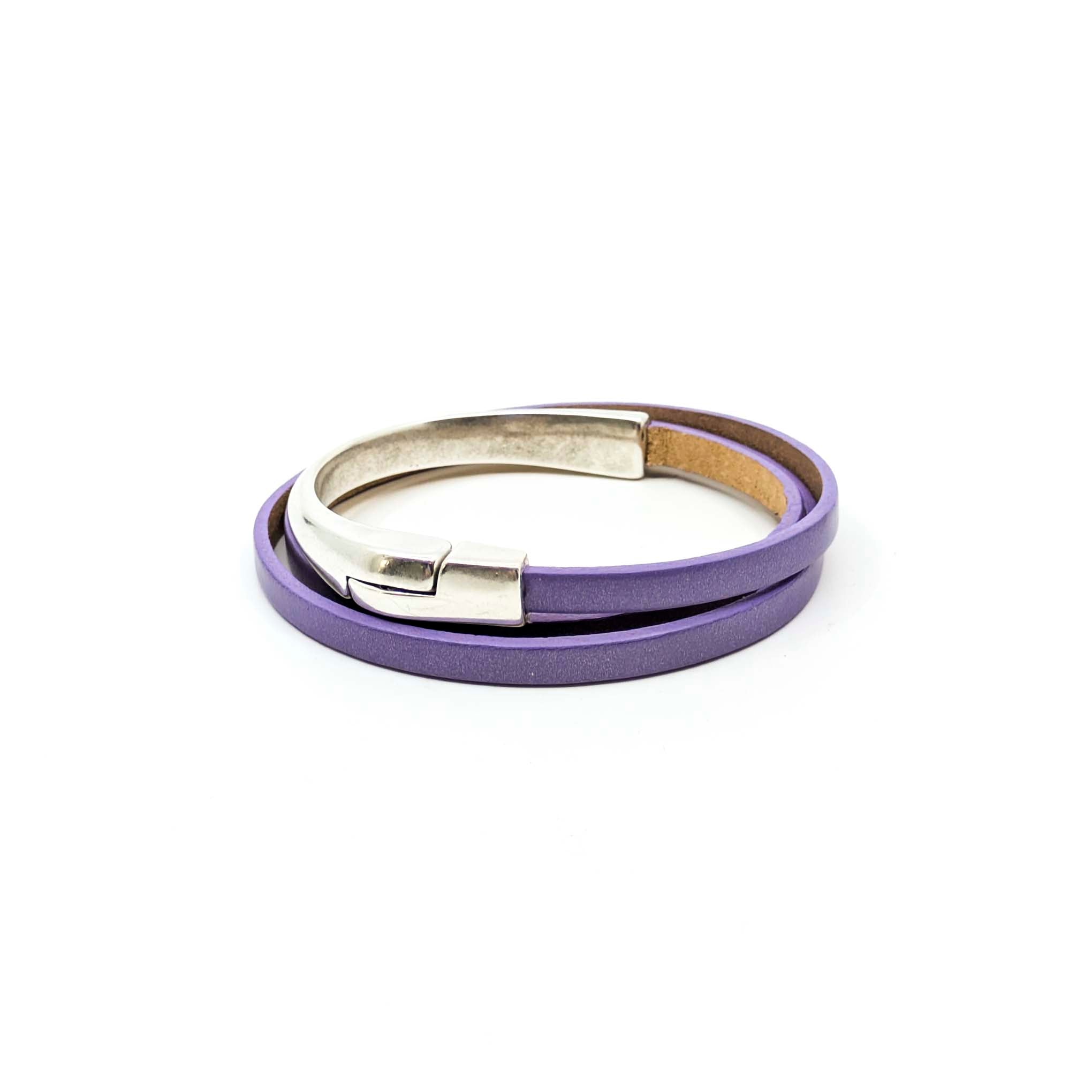 Asymmetrical Half Circle Triple Wrap Leather Bracelet-Lavender (Leather size 5mm)