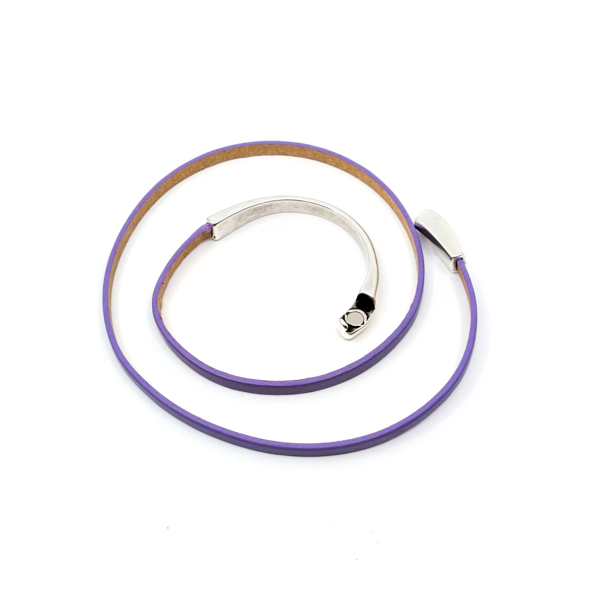 Asymmetrical Half Circle Triple Wrap Leather Bracelet-Lavender (Leather size 5mm)