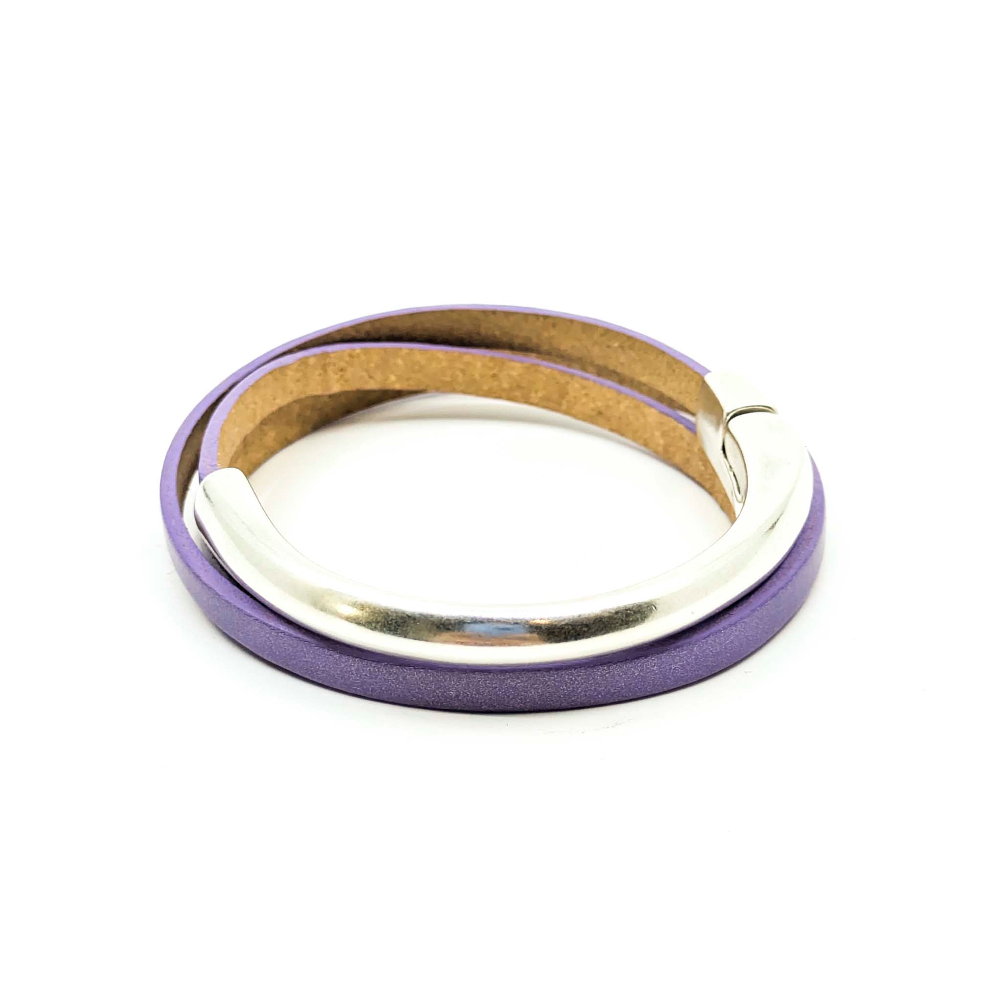 Asymmetrical Half Circle Triple Wrap Leather Bracelet-Lavender (Leather size 5mm)