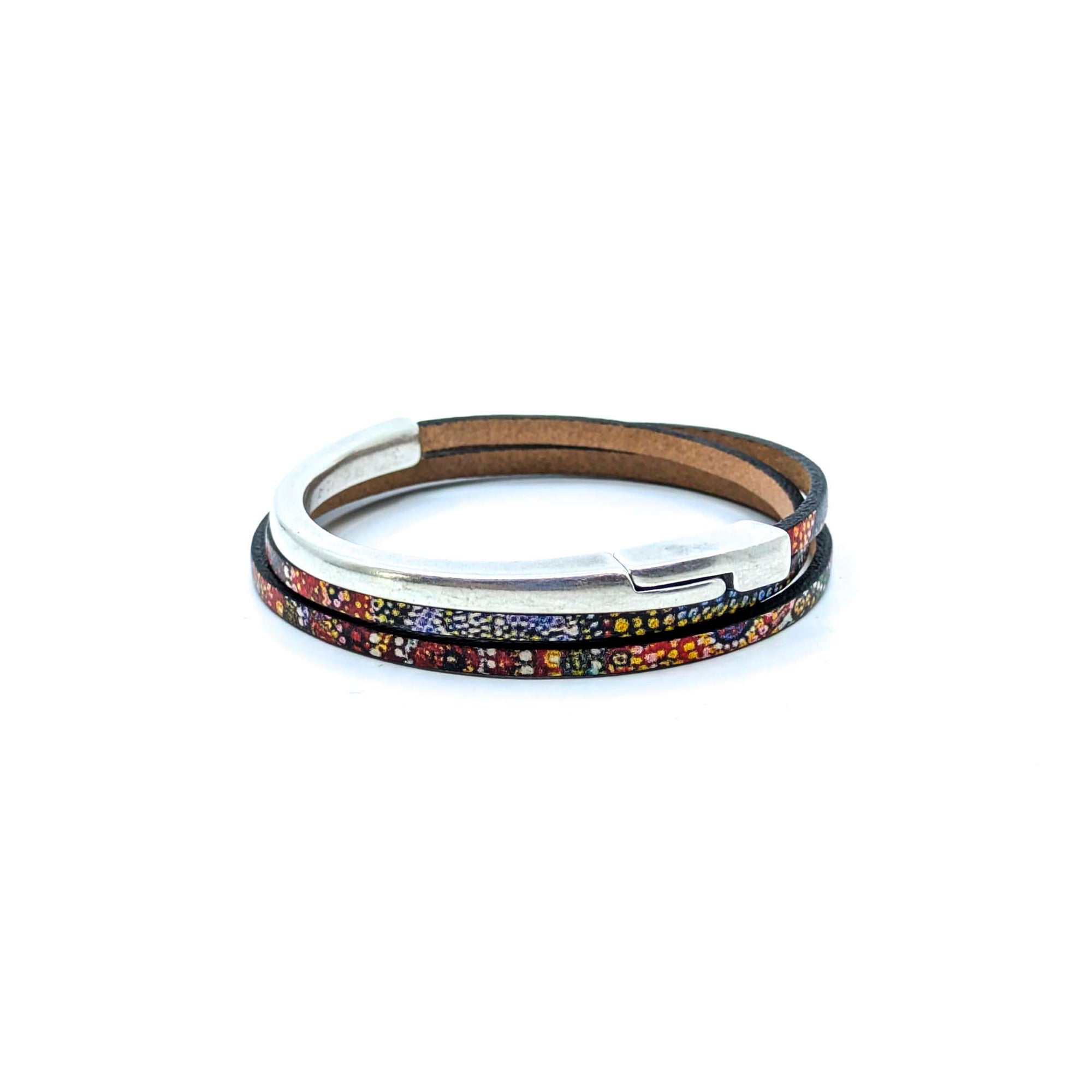 Asymmetrical Half Circle Triple Wrap Leather Bracelet- Fireworks (Leather size 3mm)