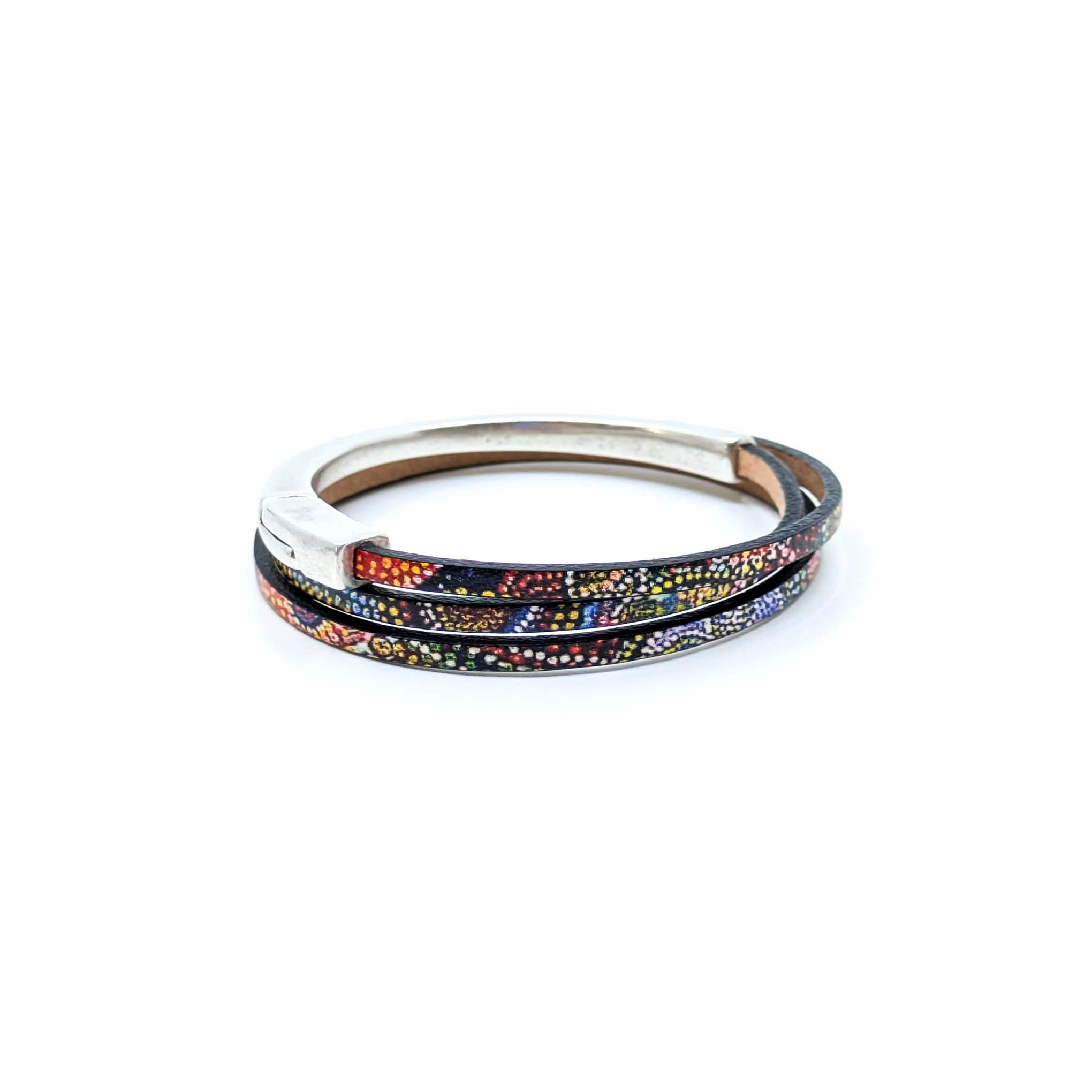 Asymmetrical Half Circle Triple Wrap Leather Bracelet- Fireworks (Leather size 3mm)