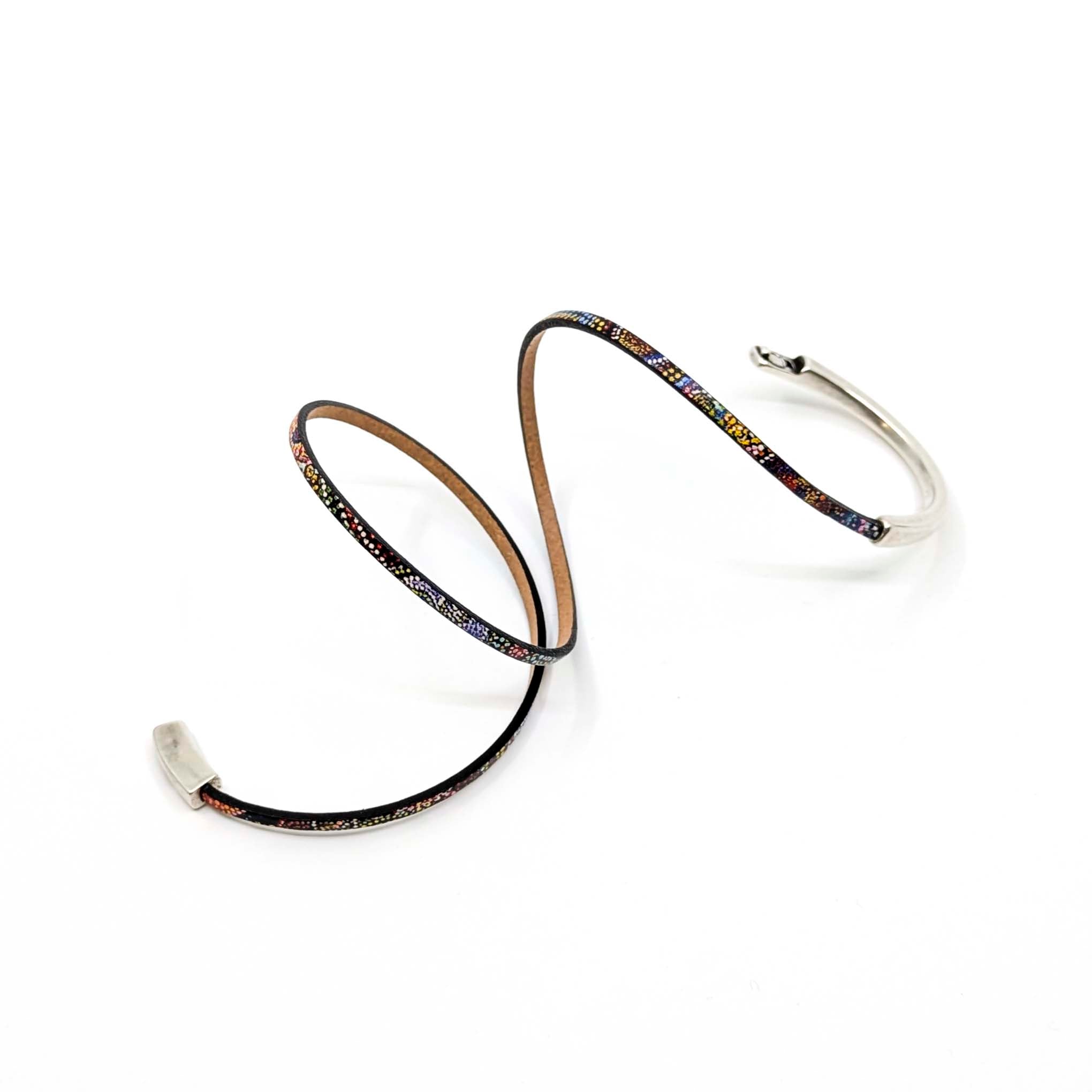 Asymmetrical Half Circle Triple Wrap Leather Bracelet- Fireworks (Leather size 3mm)