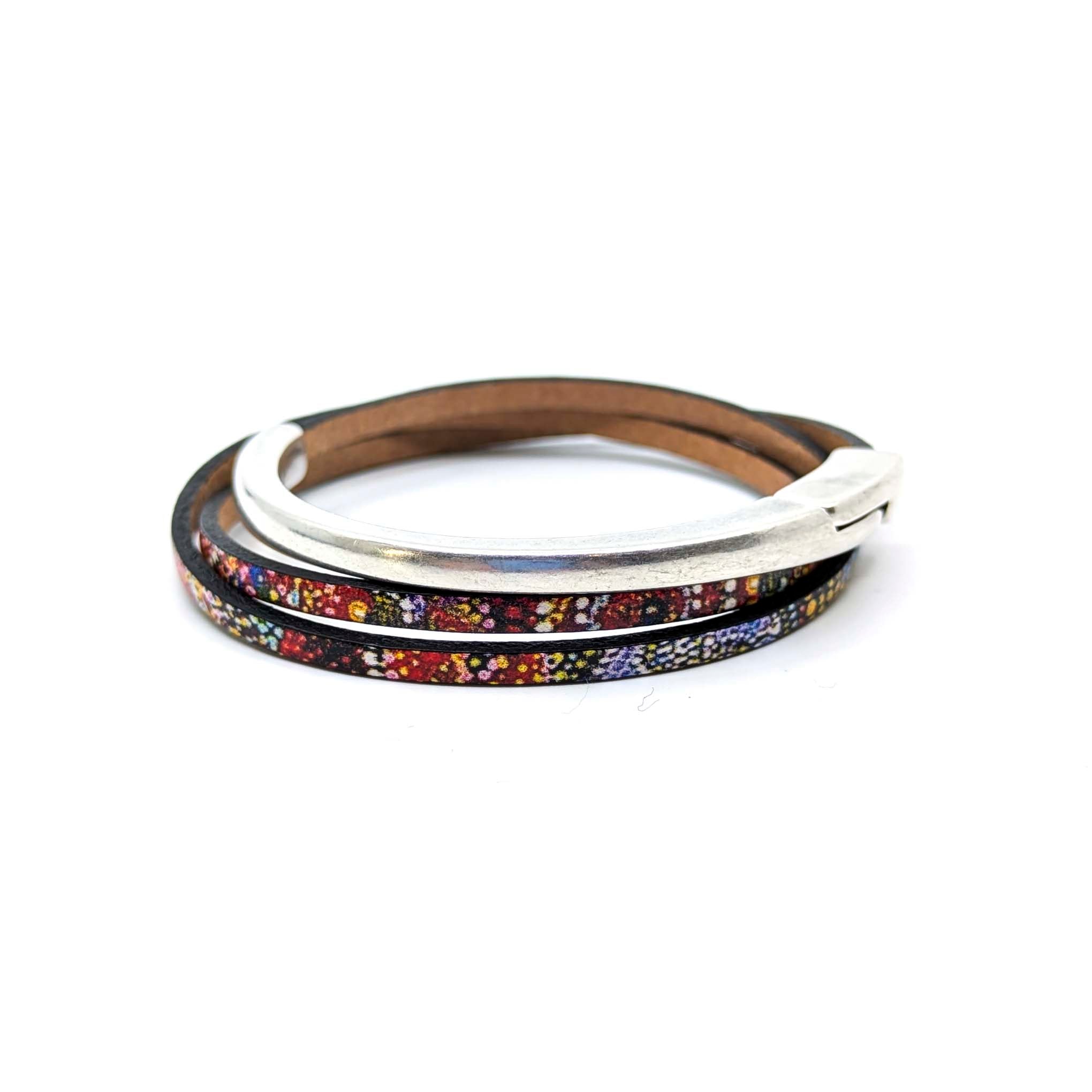 Asymmetrical Half Circle Triple Wrap Leather Bracelet- Fireworks (Leather size 3mm)