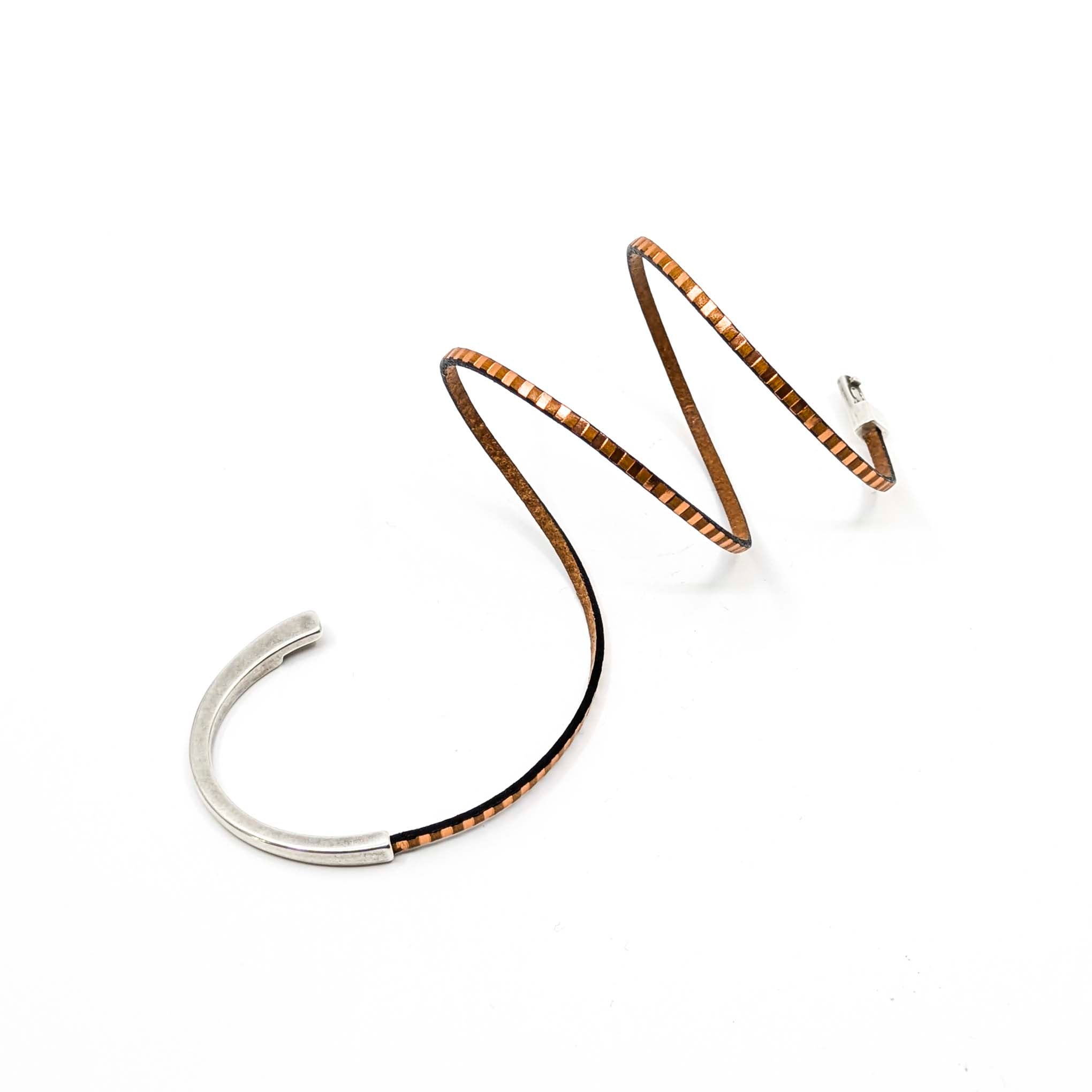 Asymmetrical Half Circle Triple Wrap Leather Bracelet- Bronze/Copper Striped (Leather size 3mm)