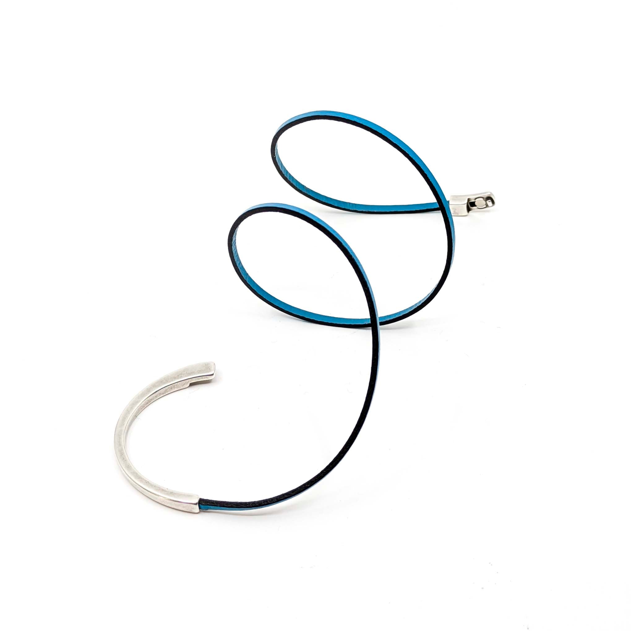 Asymmetrical Half Circle Triple Wrap Leather Bracelet- Teal (Leather size 3mm)