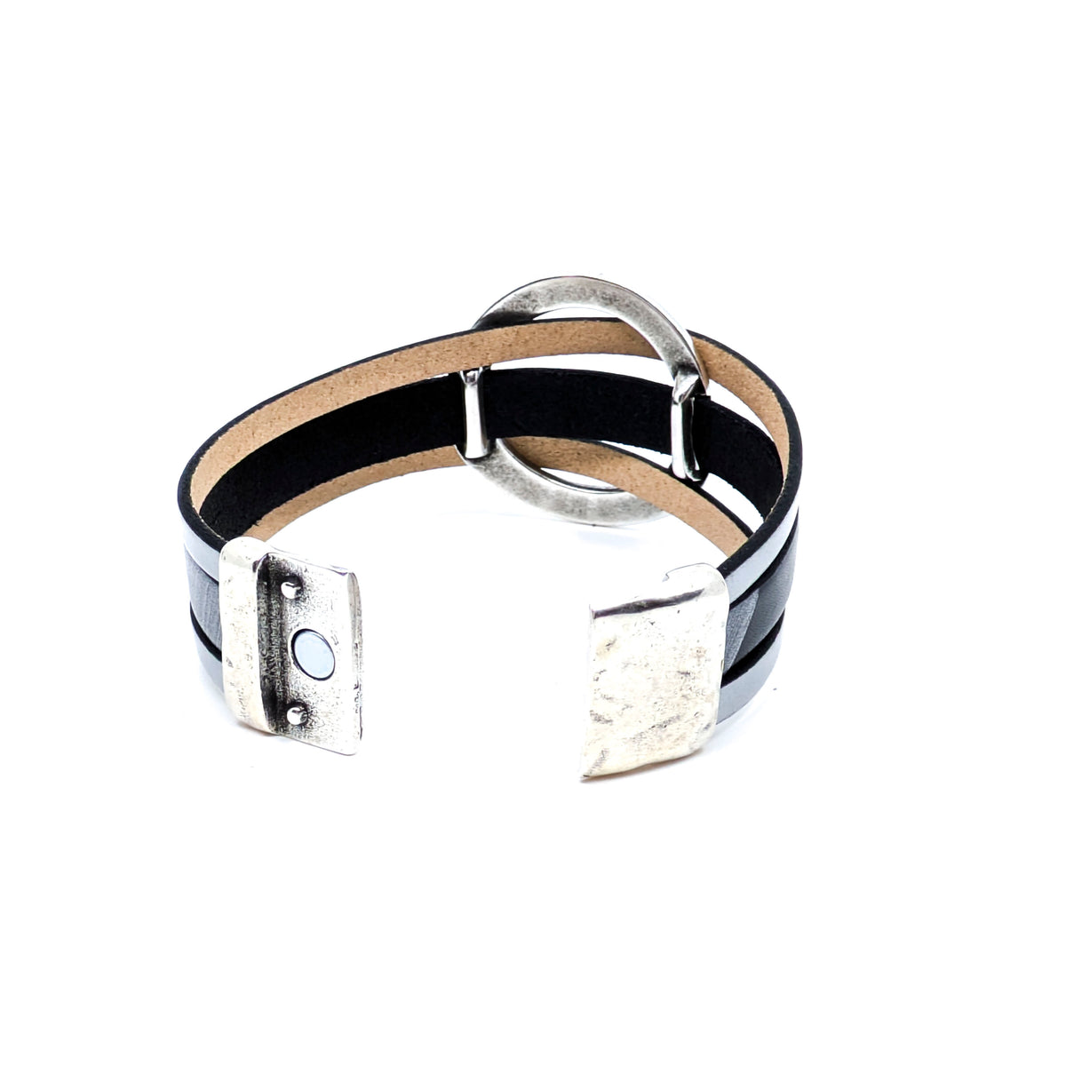 Circle Bracelet- Black with Silver Design (Large)