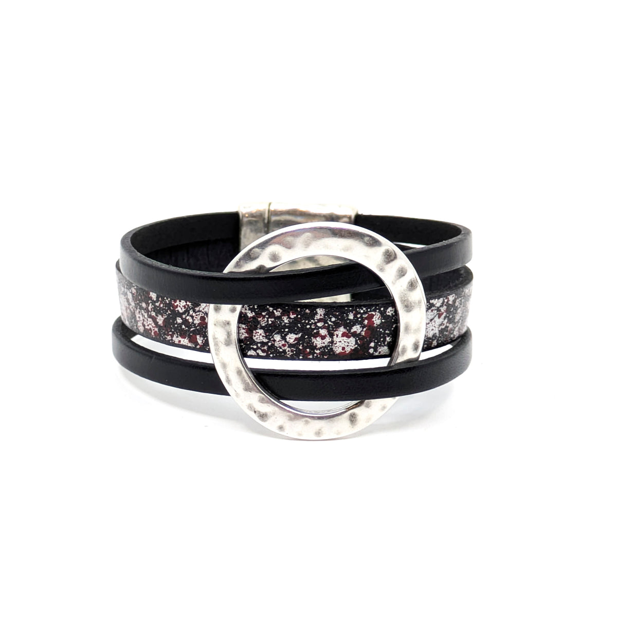 Circle Bracelet- Black with Red/Silver Speckles Design (Large)