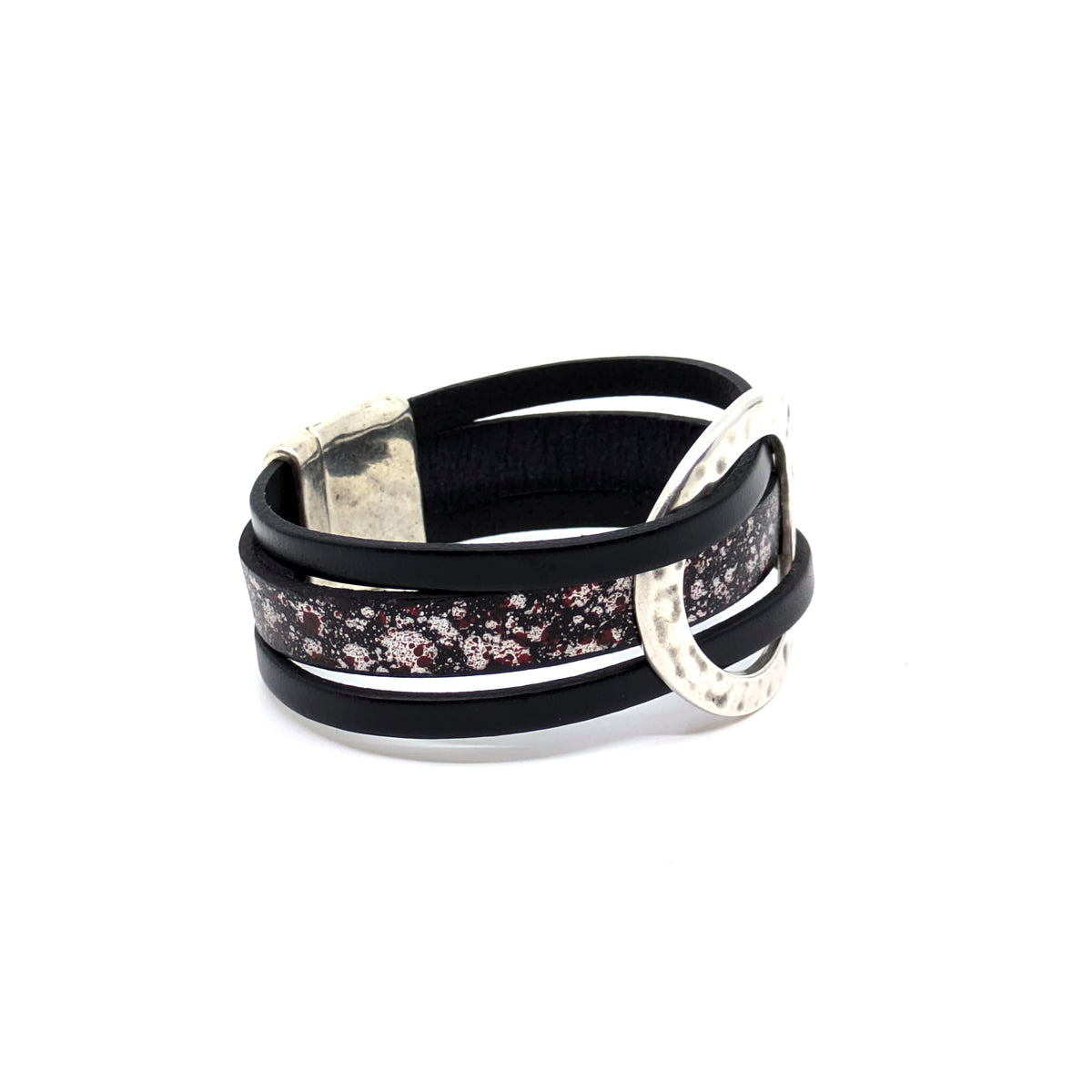 Circle Bracelet- Black with Red/Silver Speckles Design (Large)