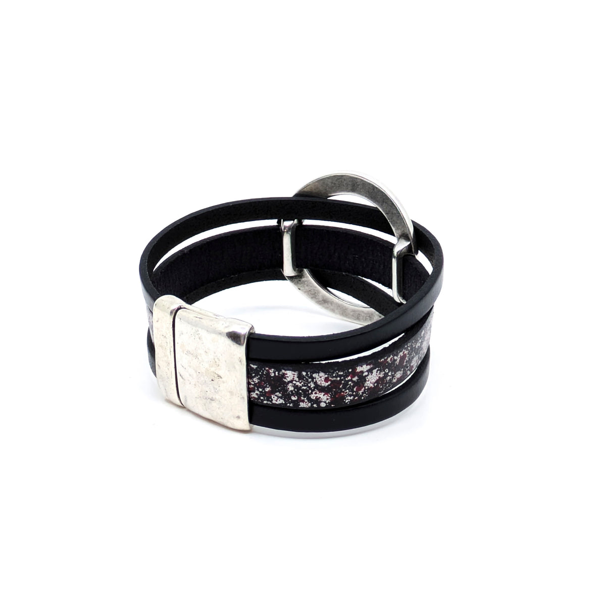 Circle Bracelet- Black with Red/Silver Speckles Design (Large)