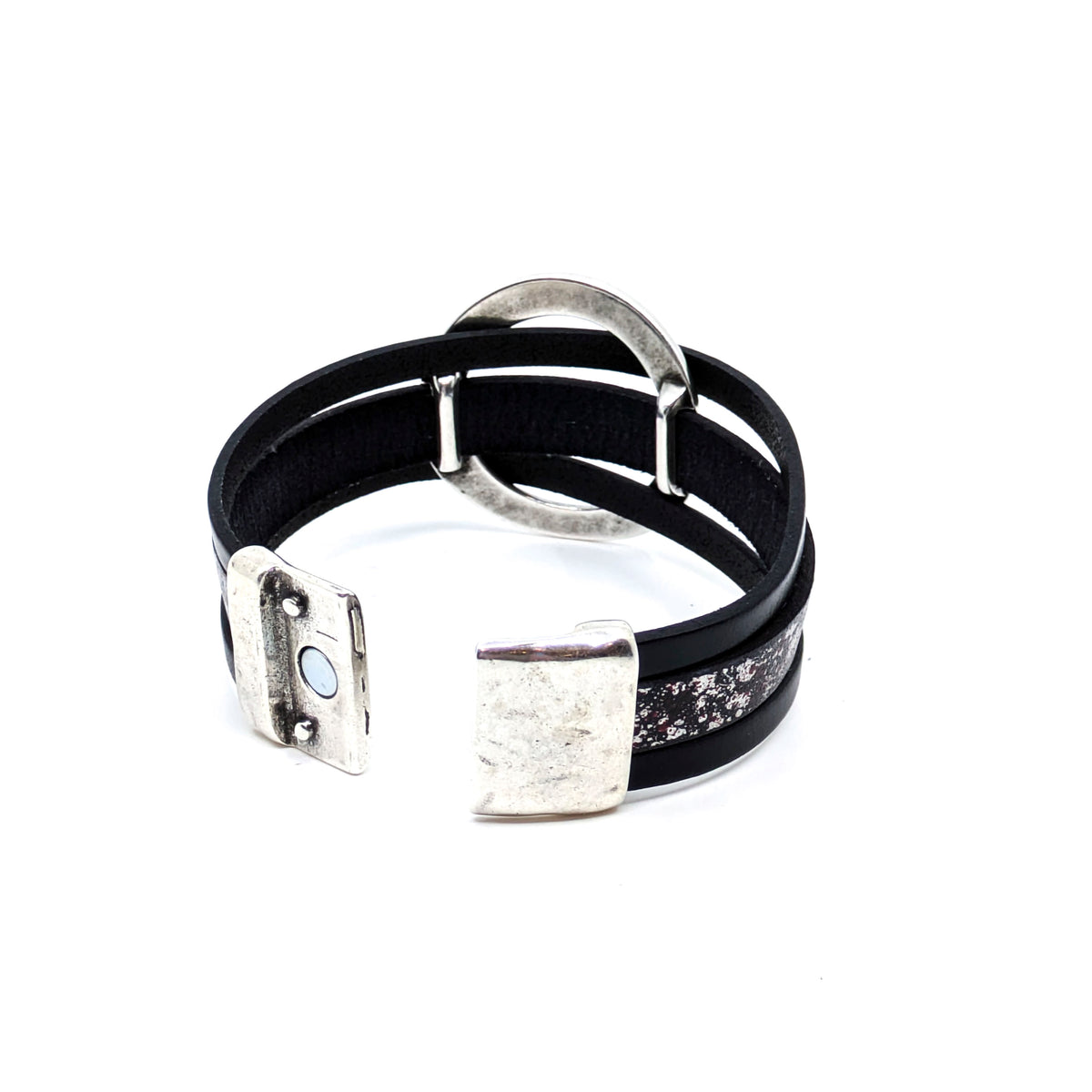 Circle Bracelet- Black with Red/Silver Speckles Design (Large)